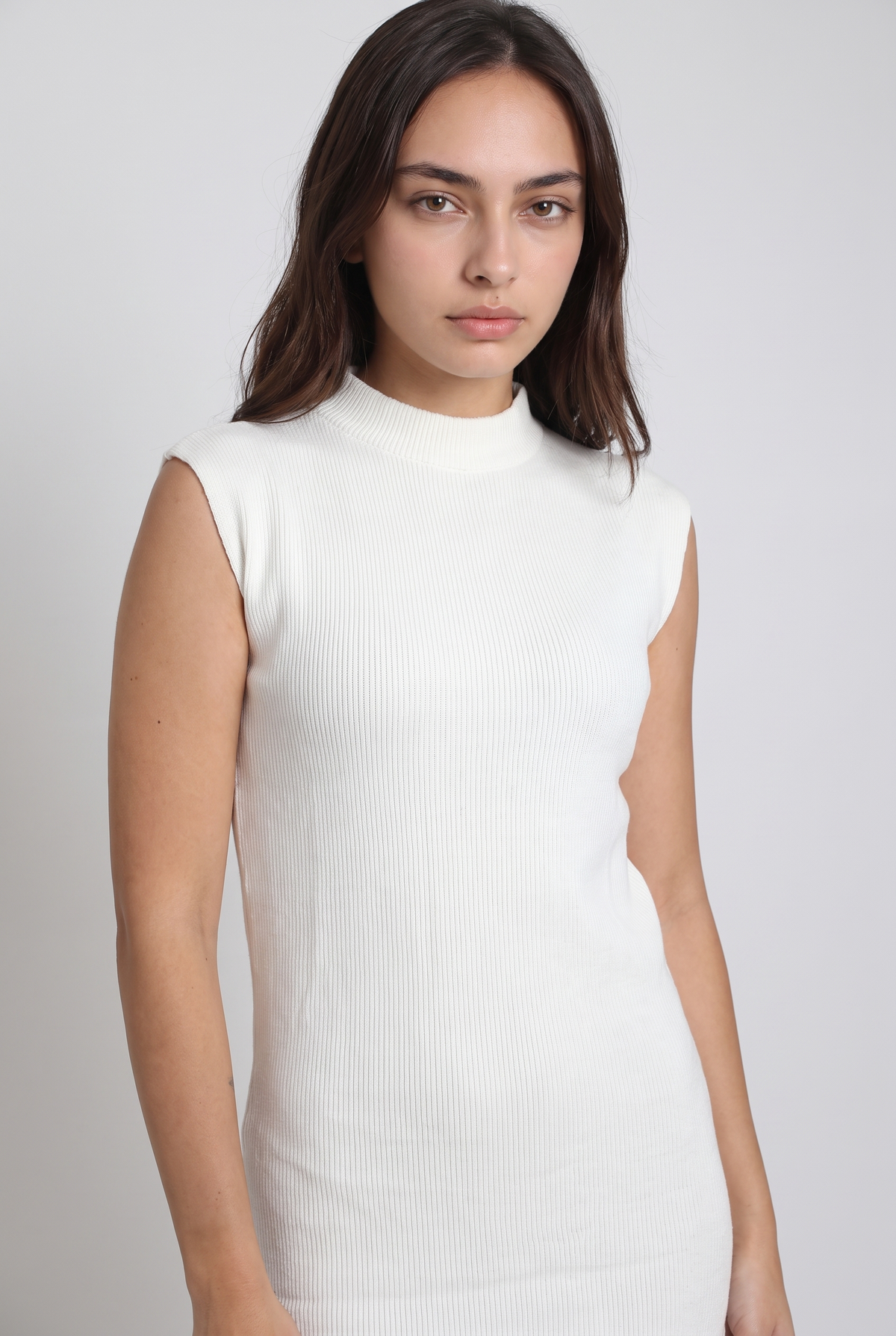 Women Tricot Sleeveless Dress (Off White)