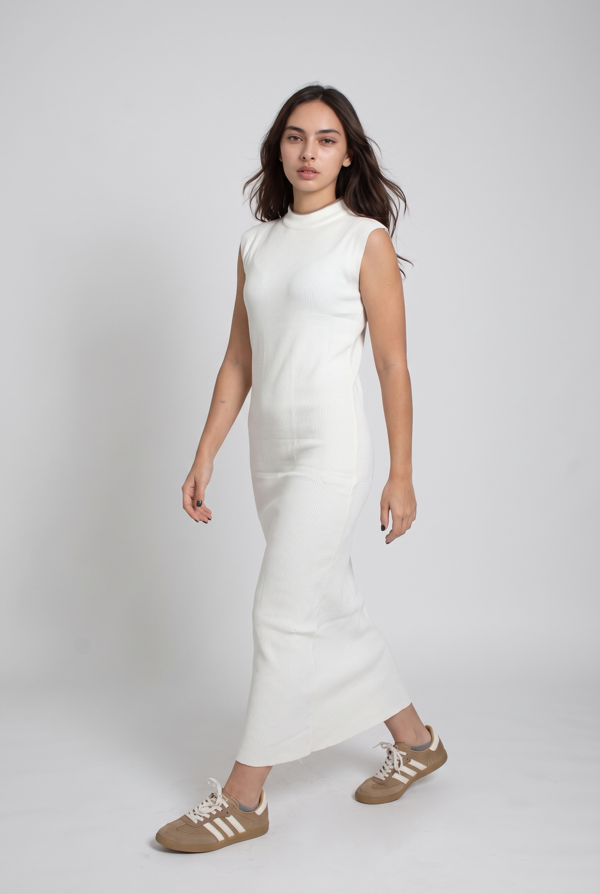 Women Tricot Sleeveless Dress (Off White)