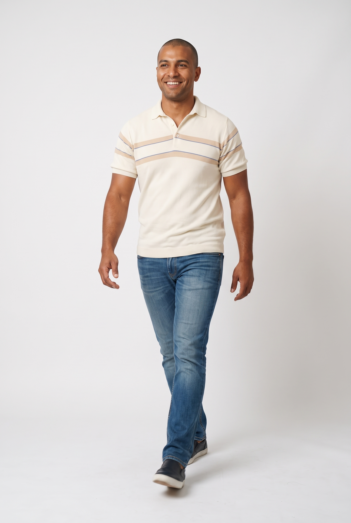 Men Knitted Striped T-Shirt (Off White)