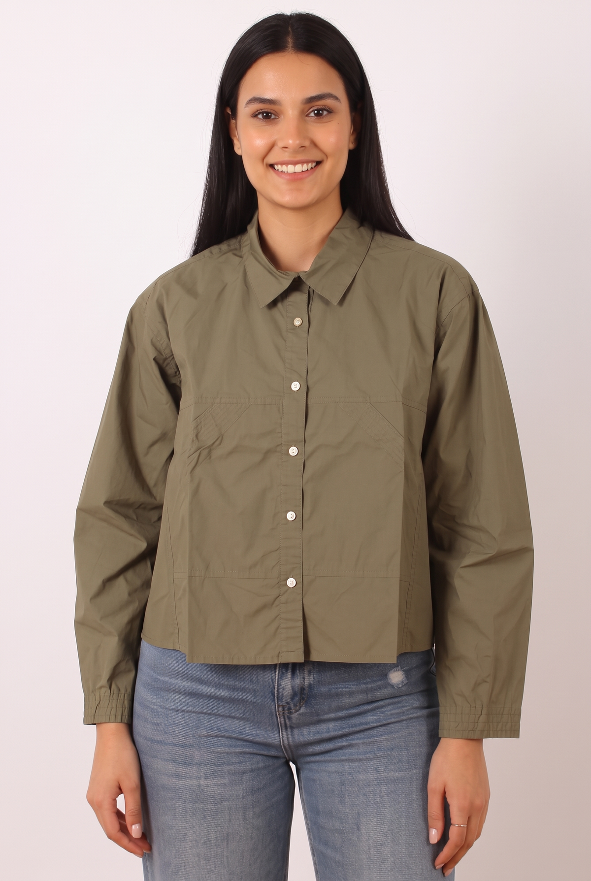 Women Cropped Shirt - Front Pockets