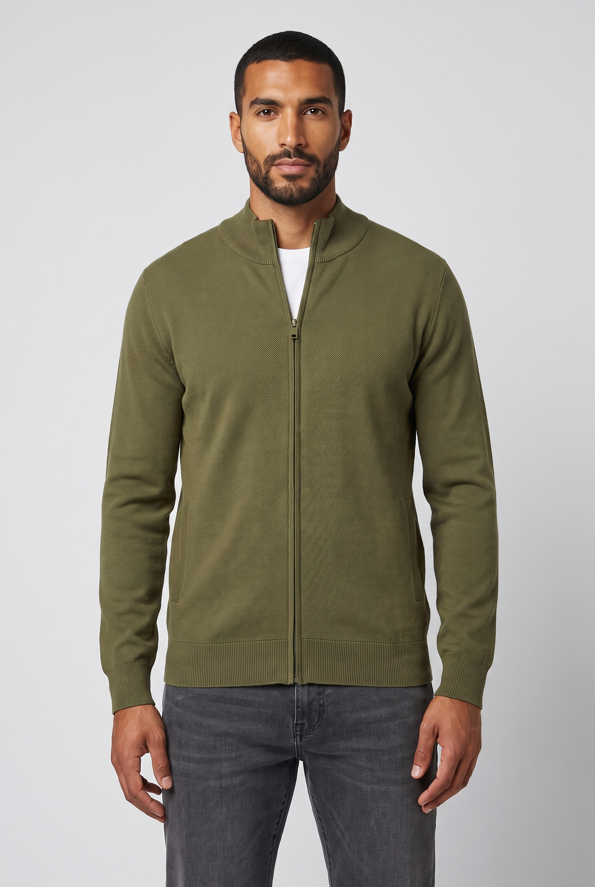 Men Textured Zip Through Jacket