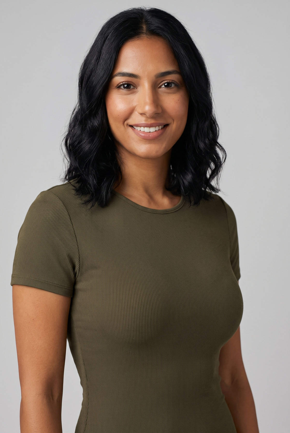 Women Midi Dress With Short Sleeves (Oil Green)