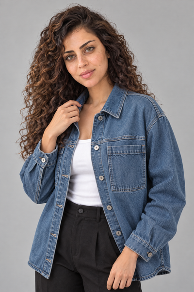 Oversized Denim Jacket With Chest Pockets