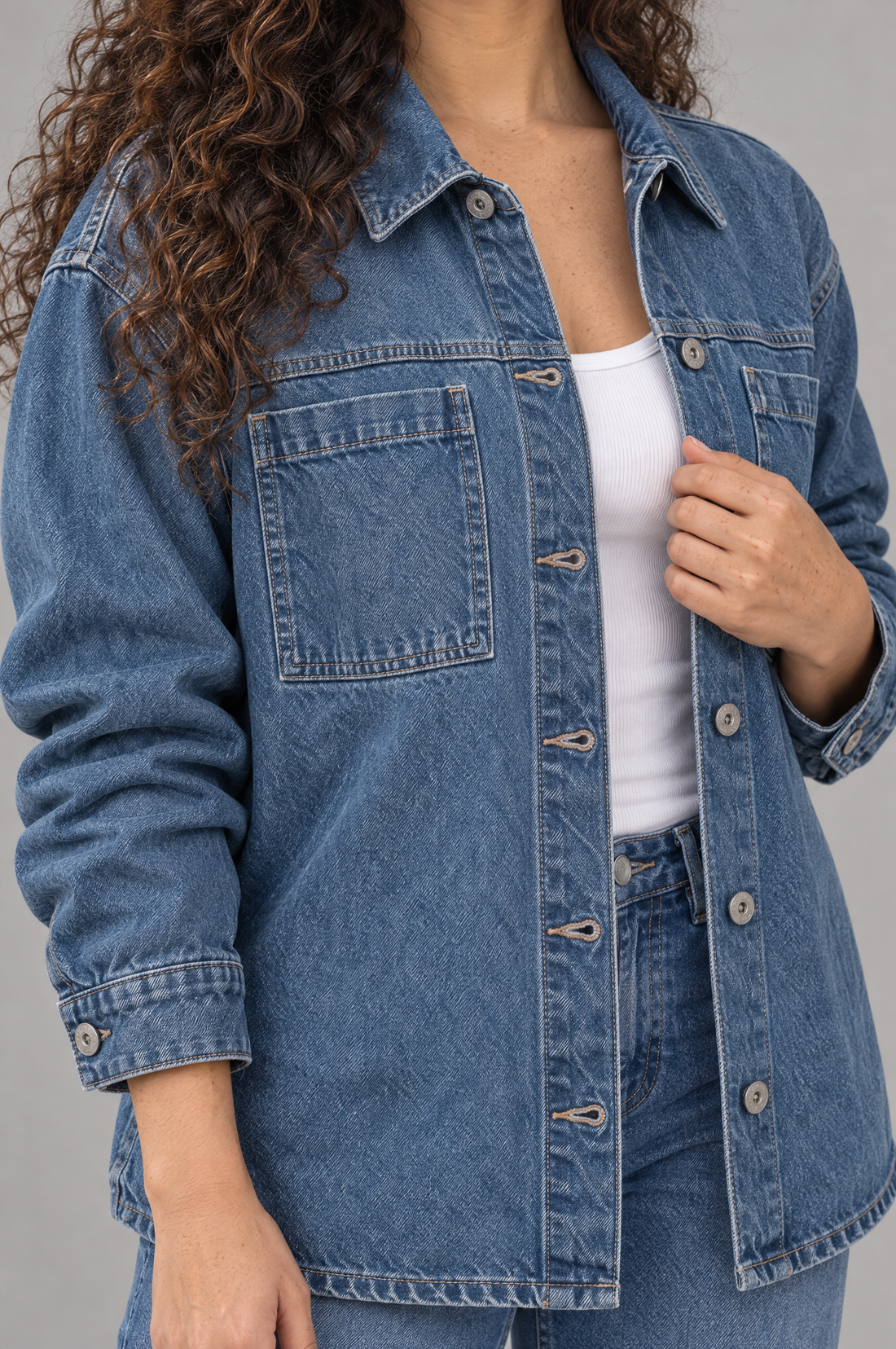 Oversized Denim Jacket With Chest Pockets