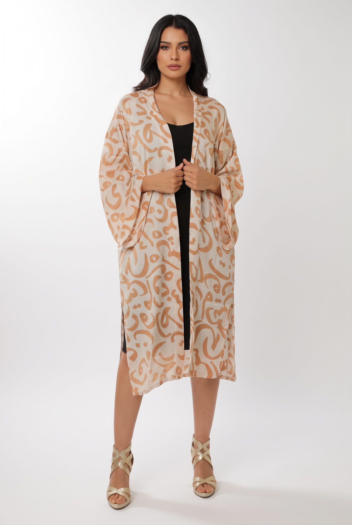 Women Satin Cardigan (White & Brown)