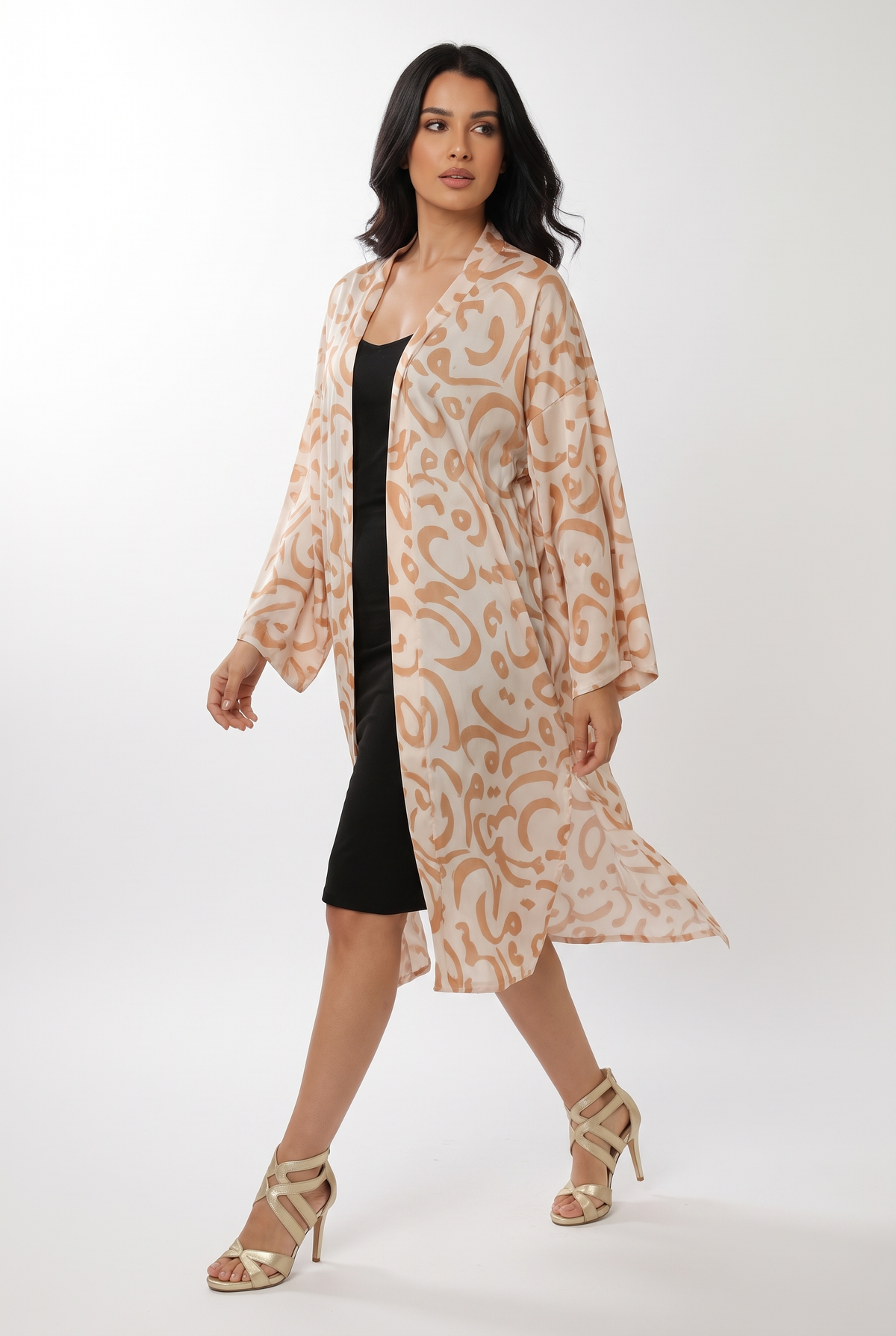 Women Satin Cardigan (White & Brown)