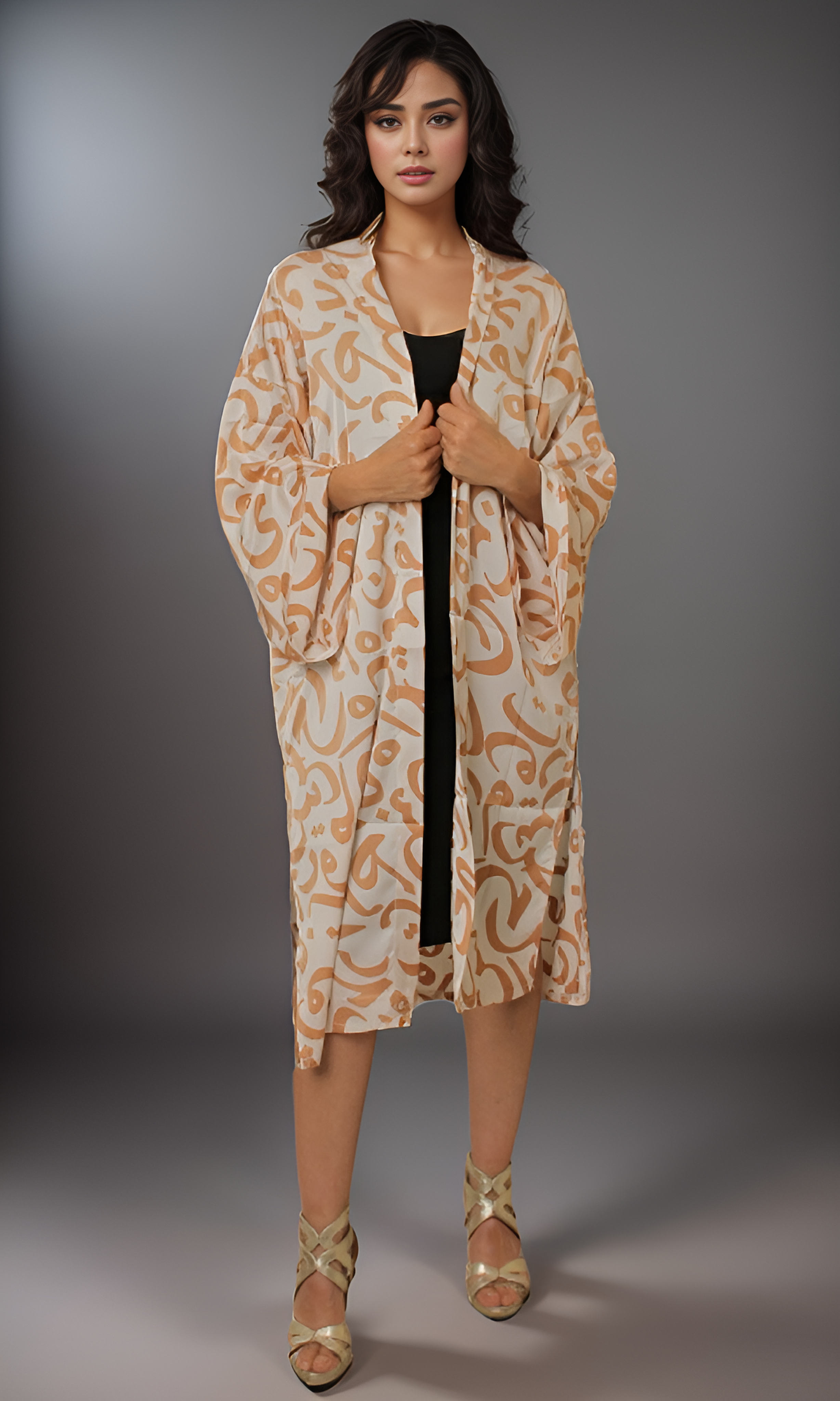 Women Satin Cardigan (White & Brown)