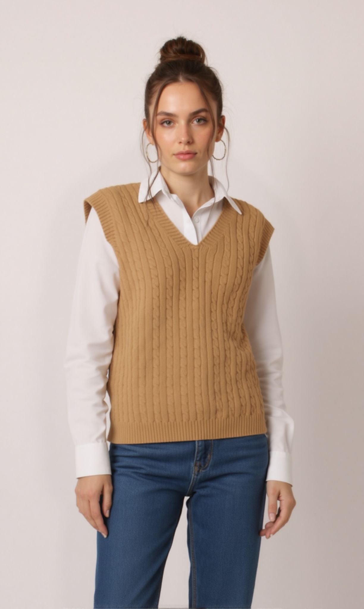 Women V-Neck Cable Knit Vest