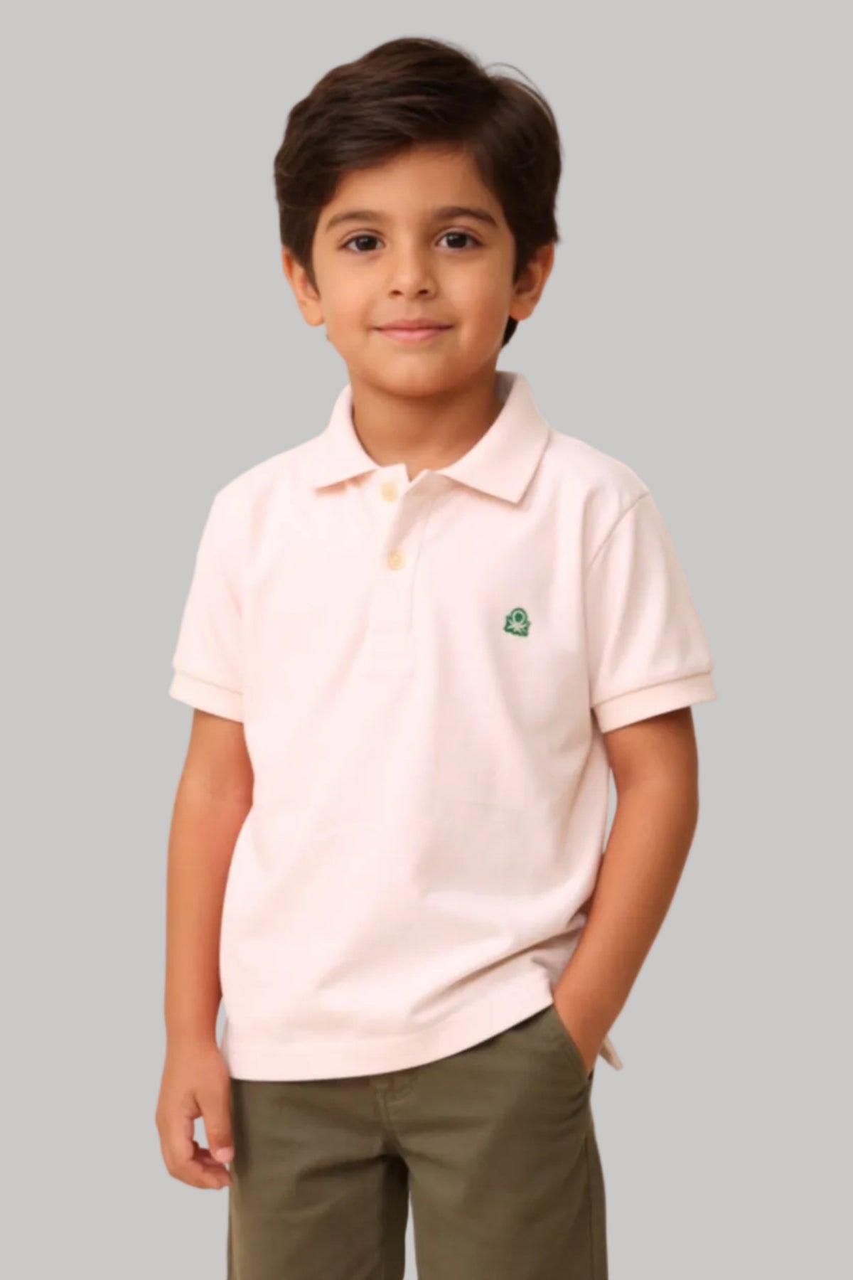 Kids Cotton Ribbed Polo Collar T-Shirt