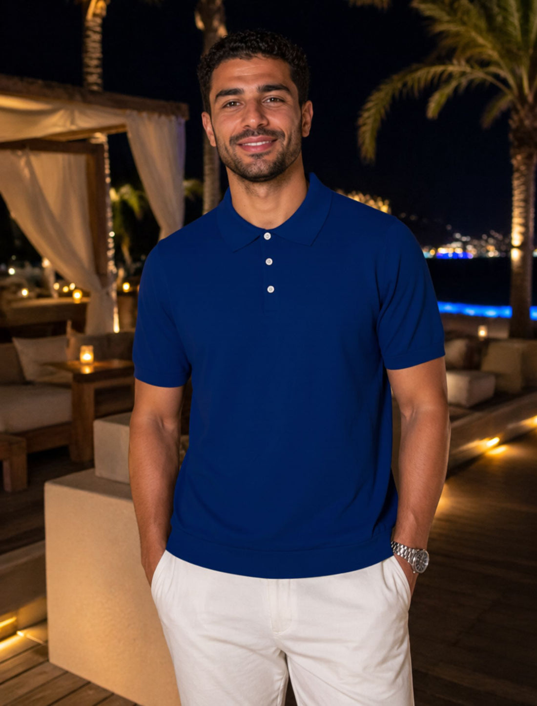 Men Knitted Polo Shirt Classic Collar