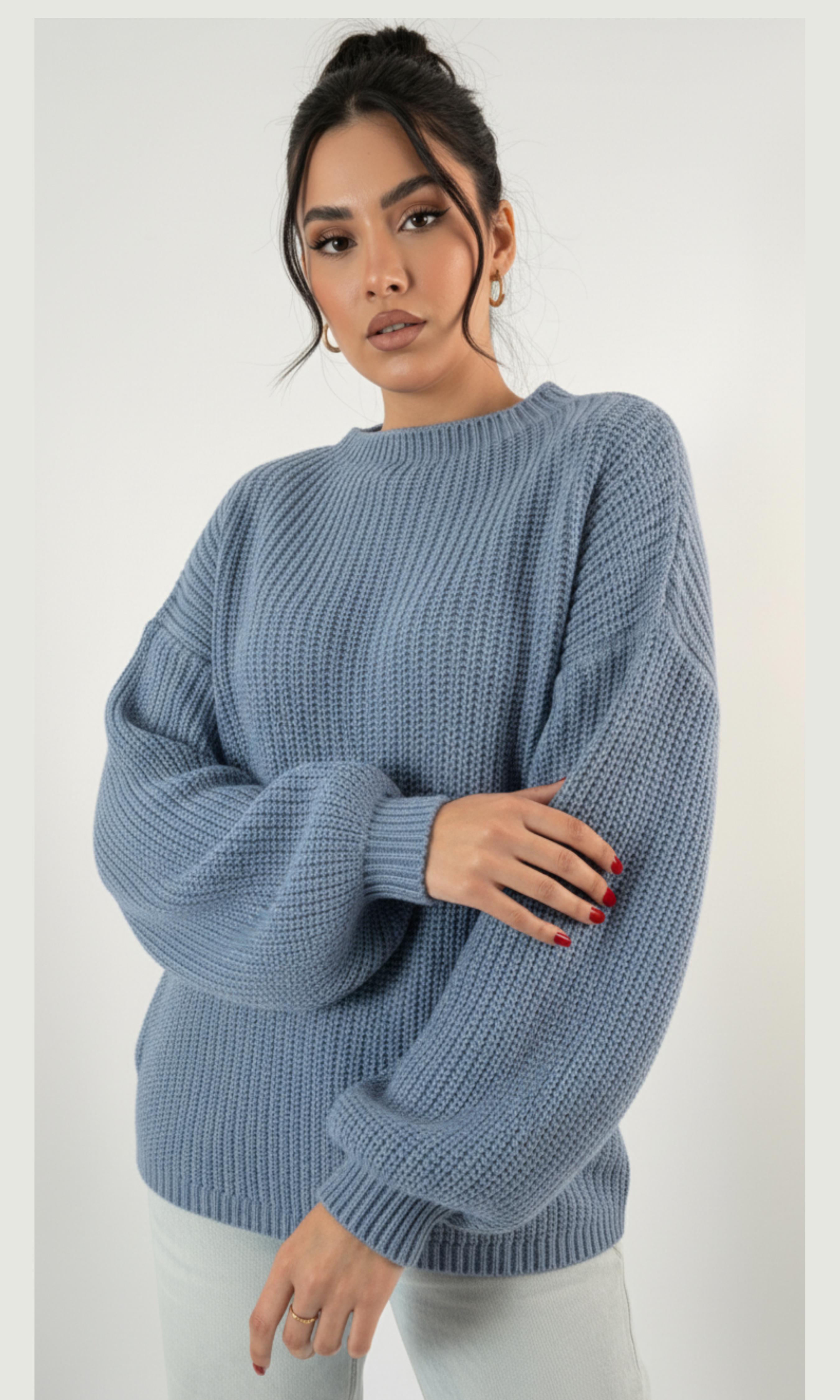 Women Voluminous Puff Sleeves Knit Sweater