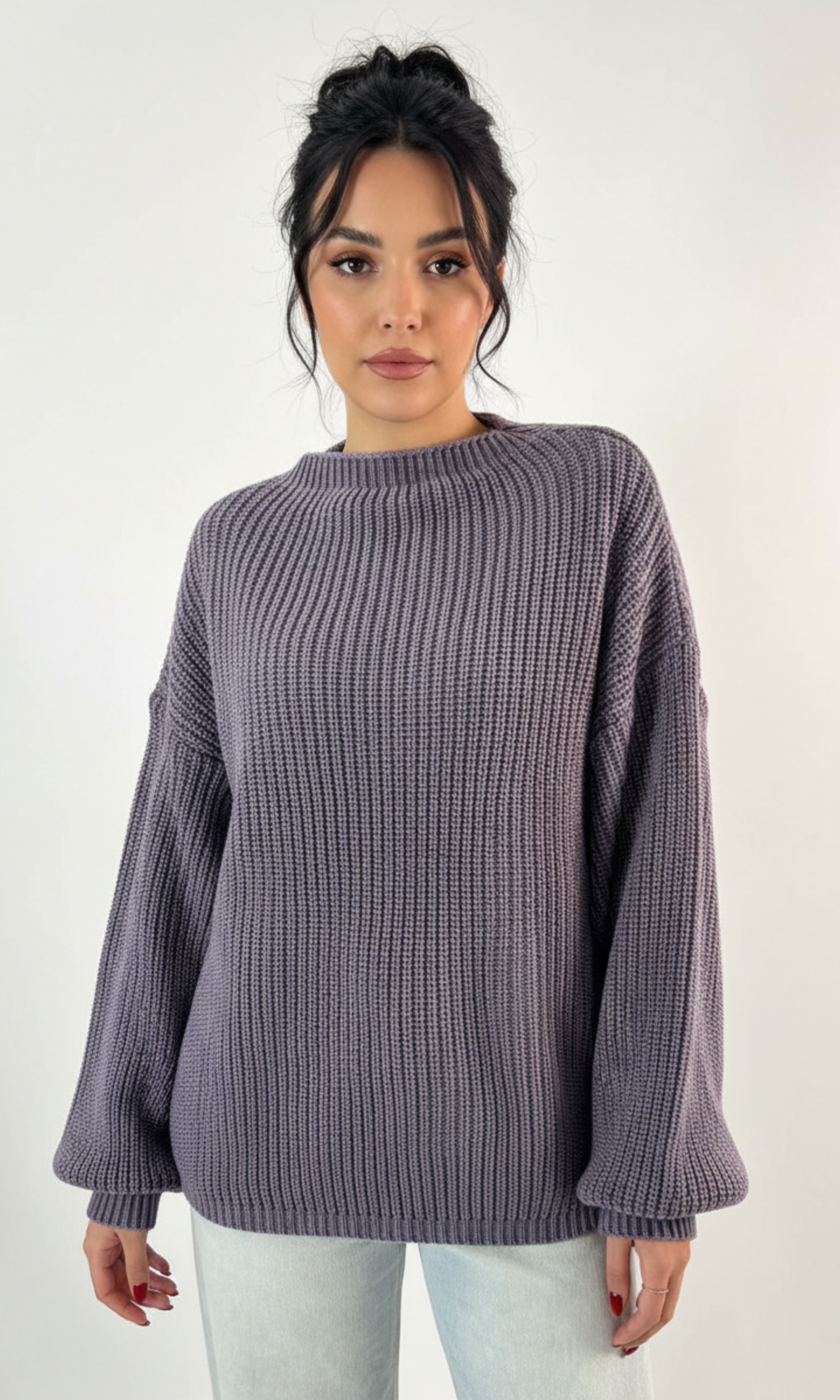 Women Voluminous Puff Sleeves Knit Sweater