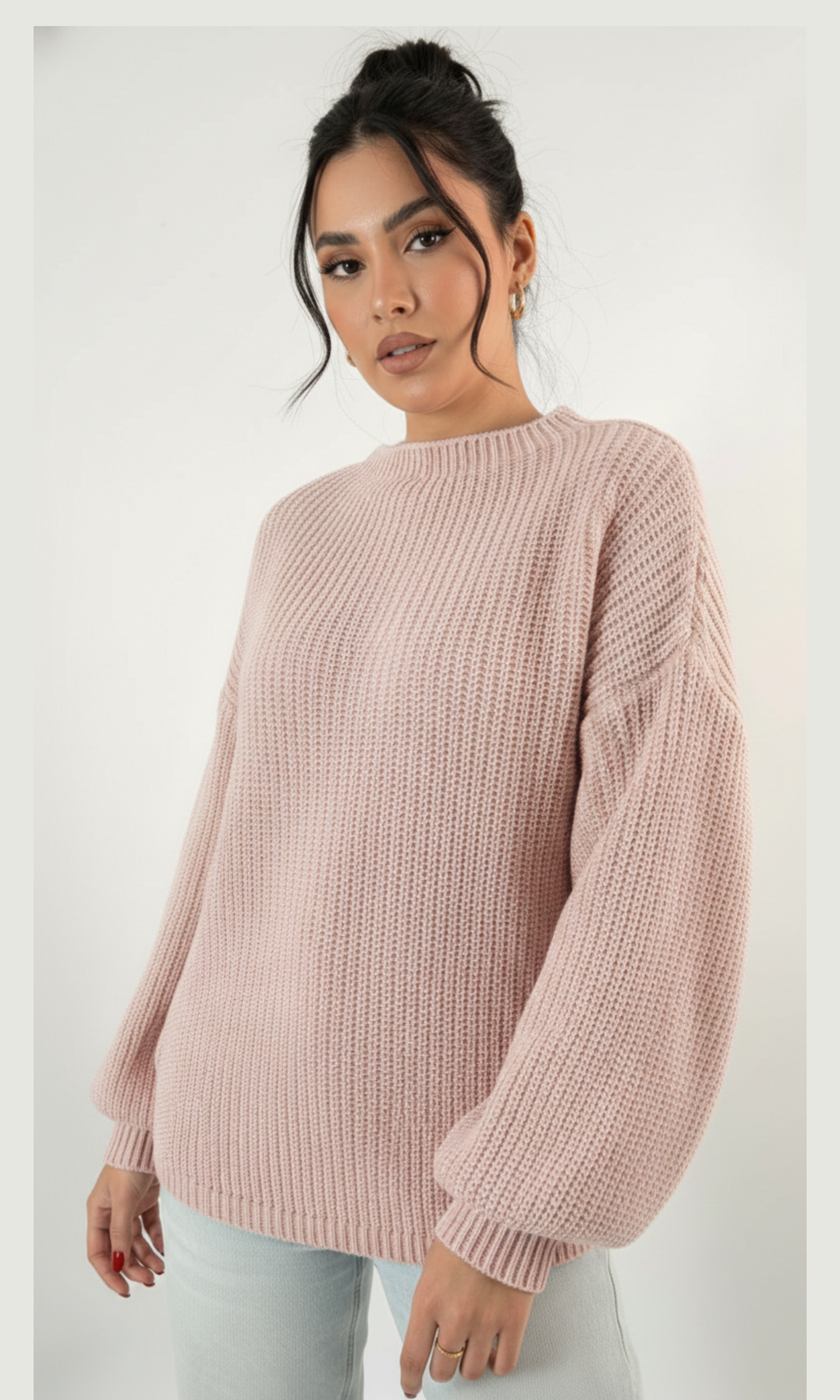 Women Voluminous Puff Sleeves Knit Sweater