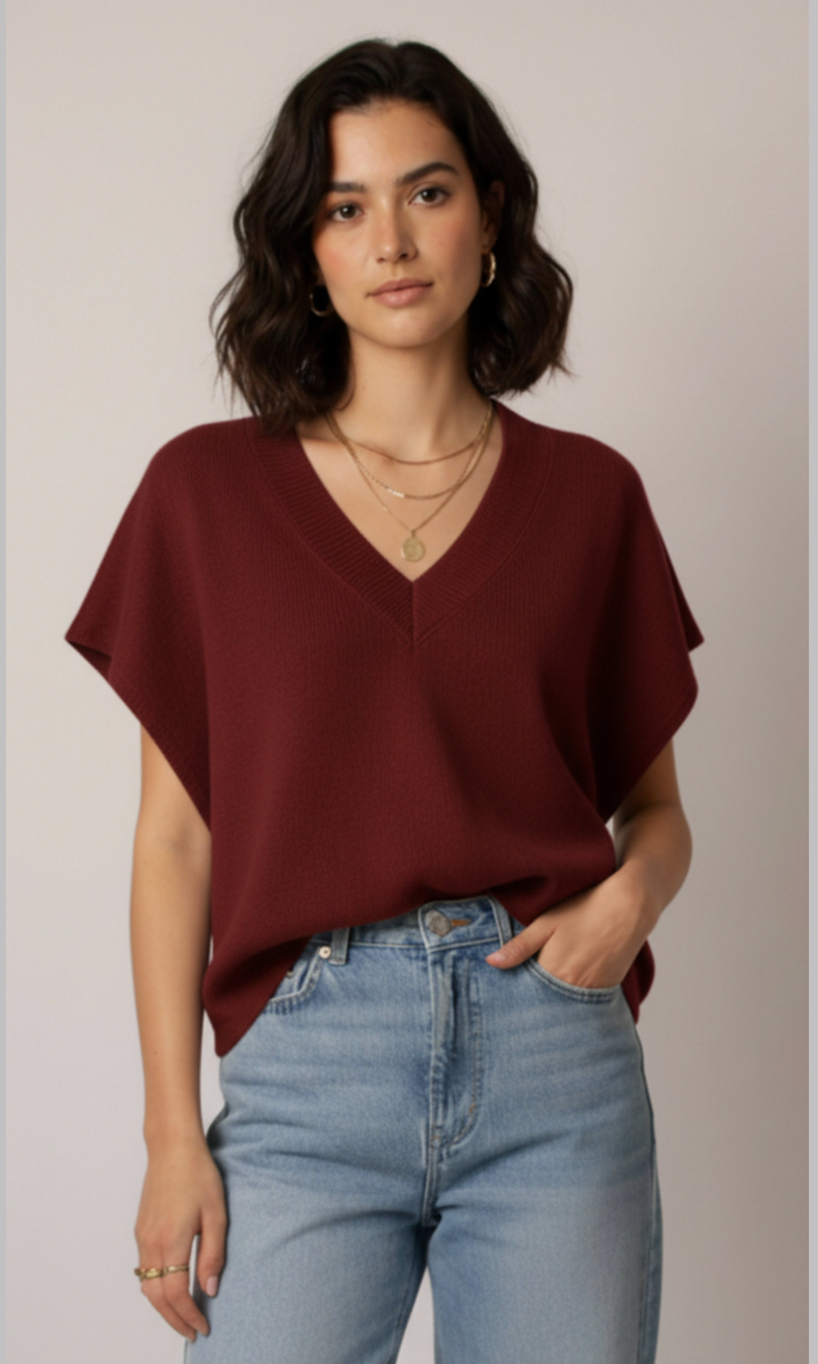 Women Over Size V-neck Knit Vest