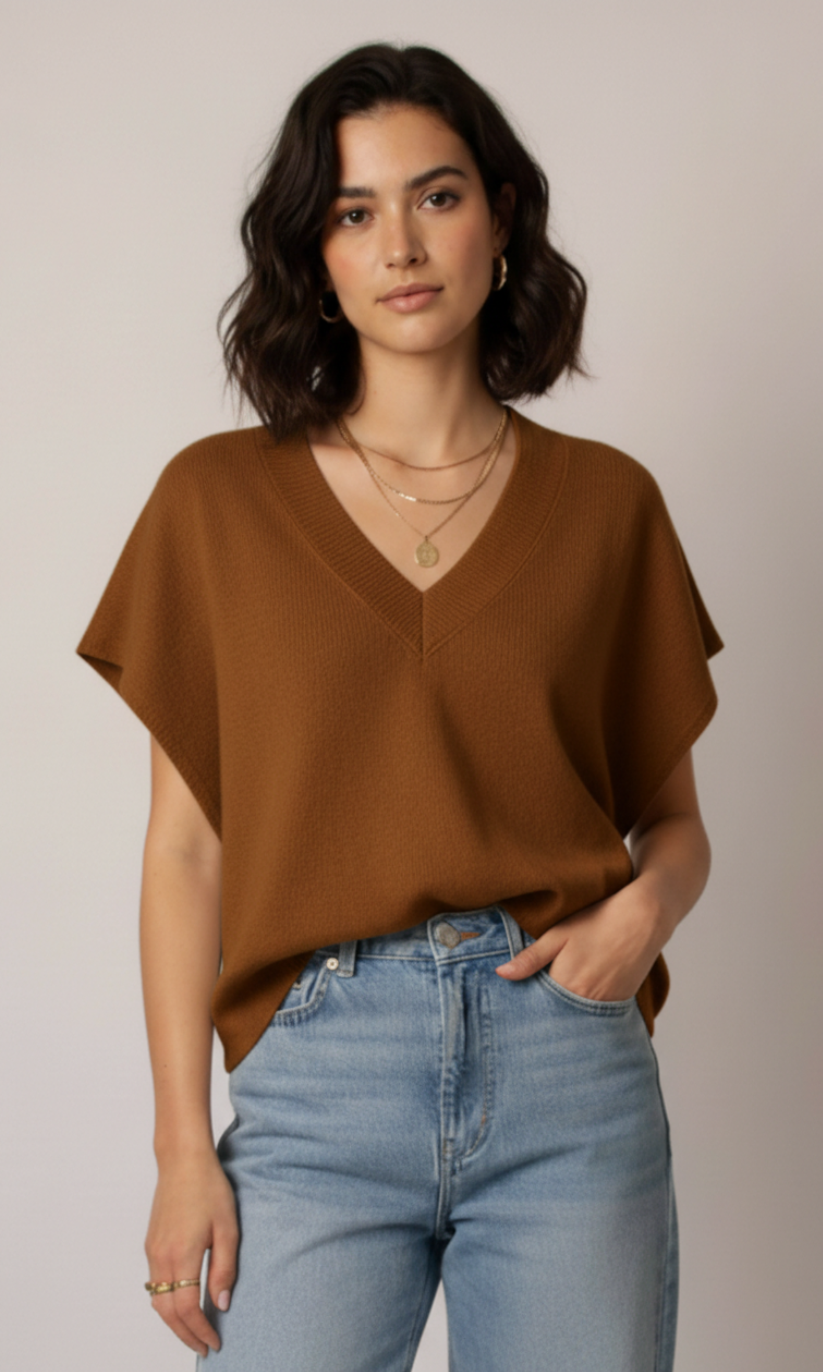 Women Over Size V-neck Knit Vest