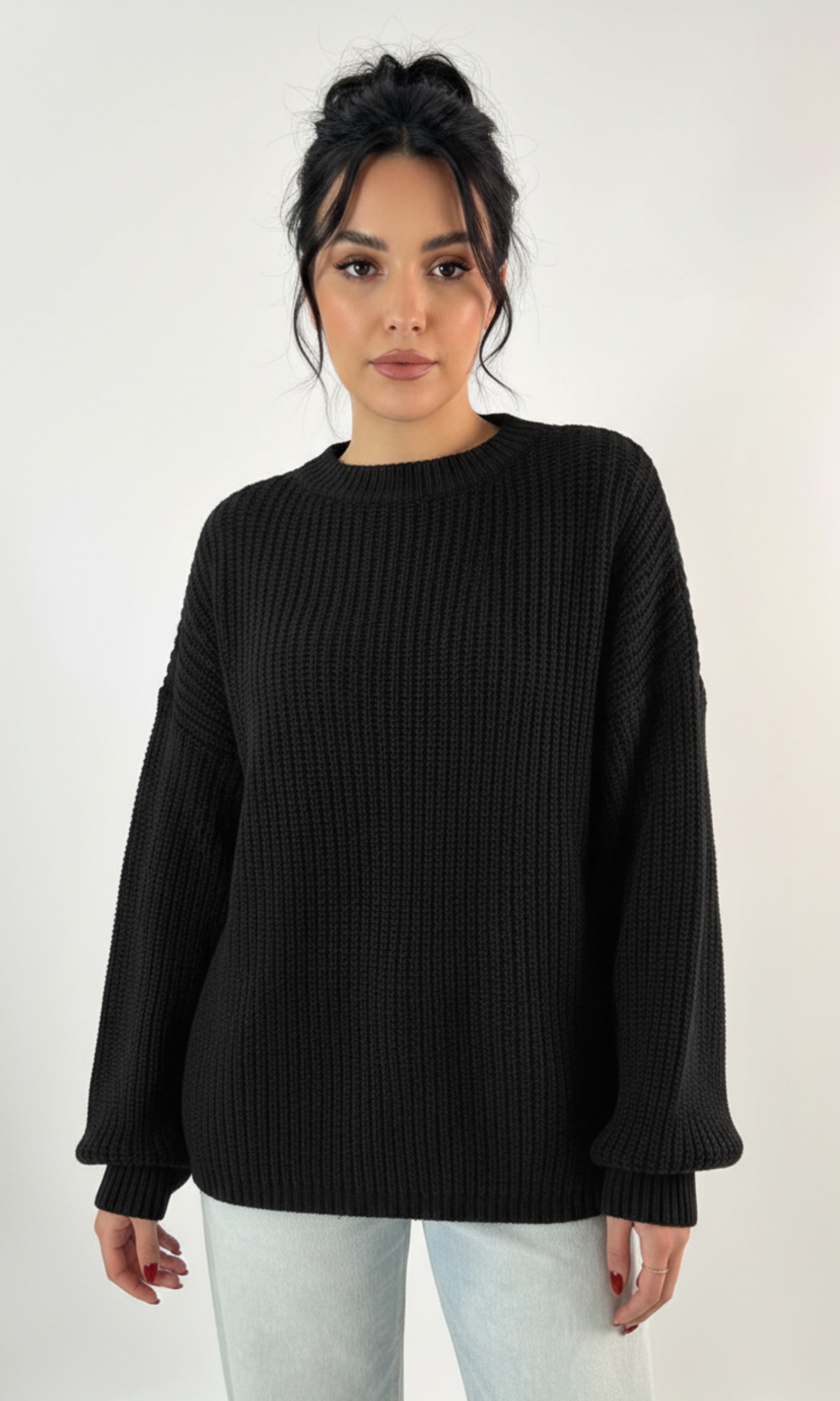 Women Voluminous Puff Sleeves Knit Sweater