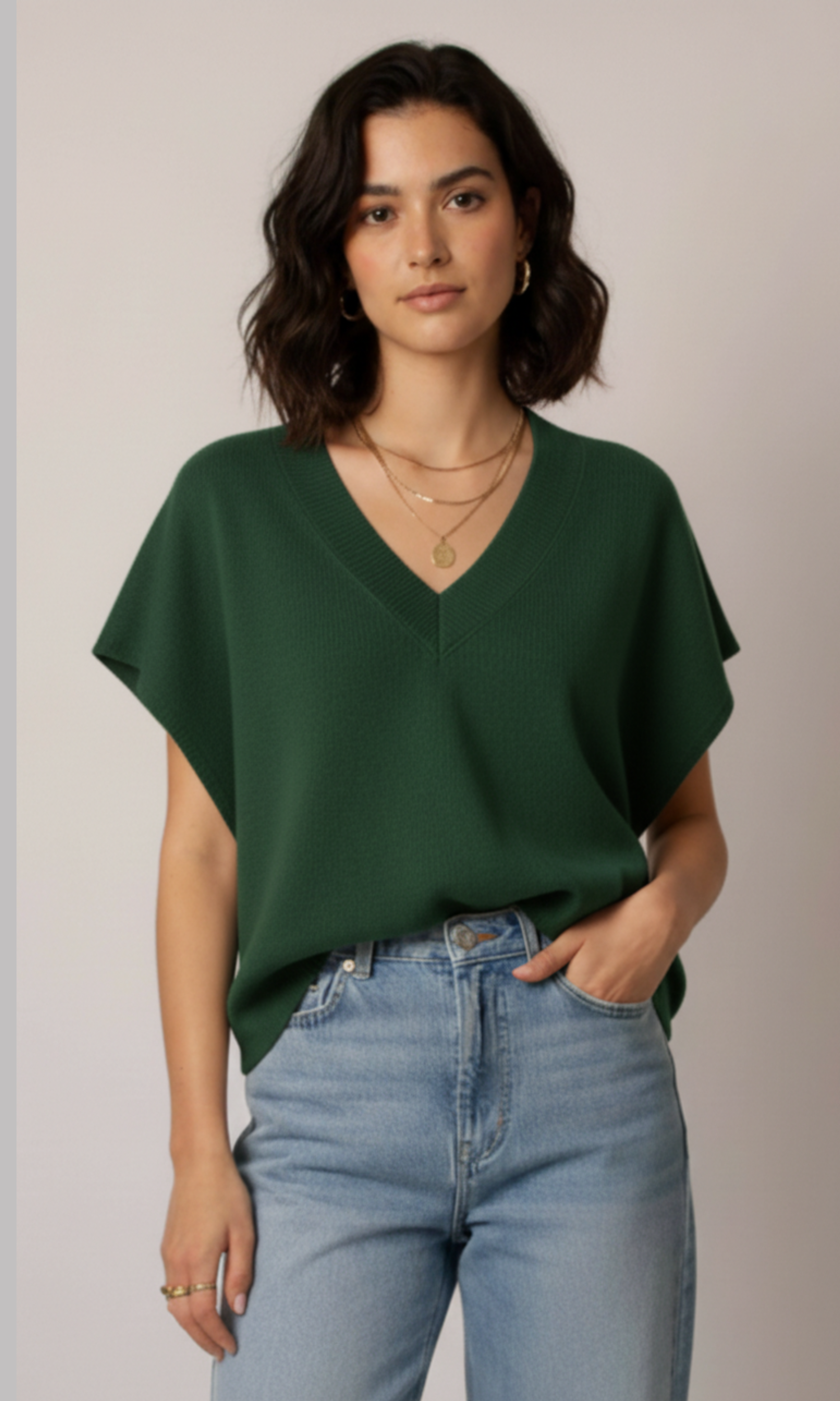 Women Over Size V-neck Knit Vest