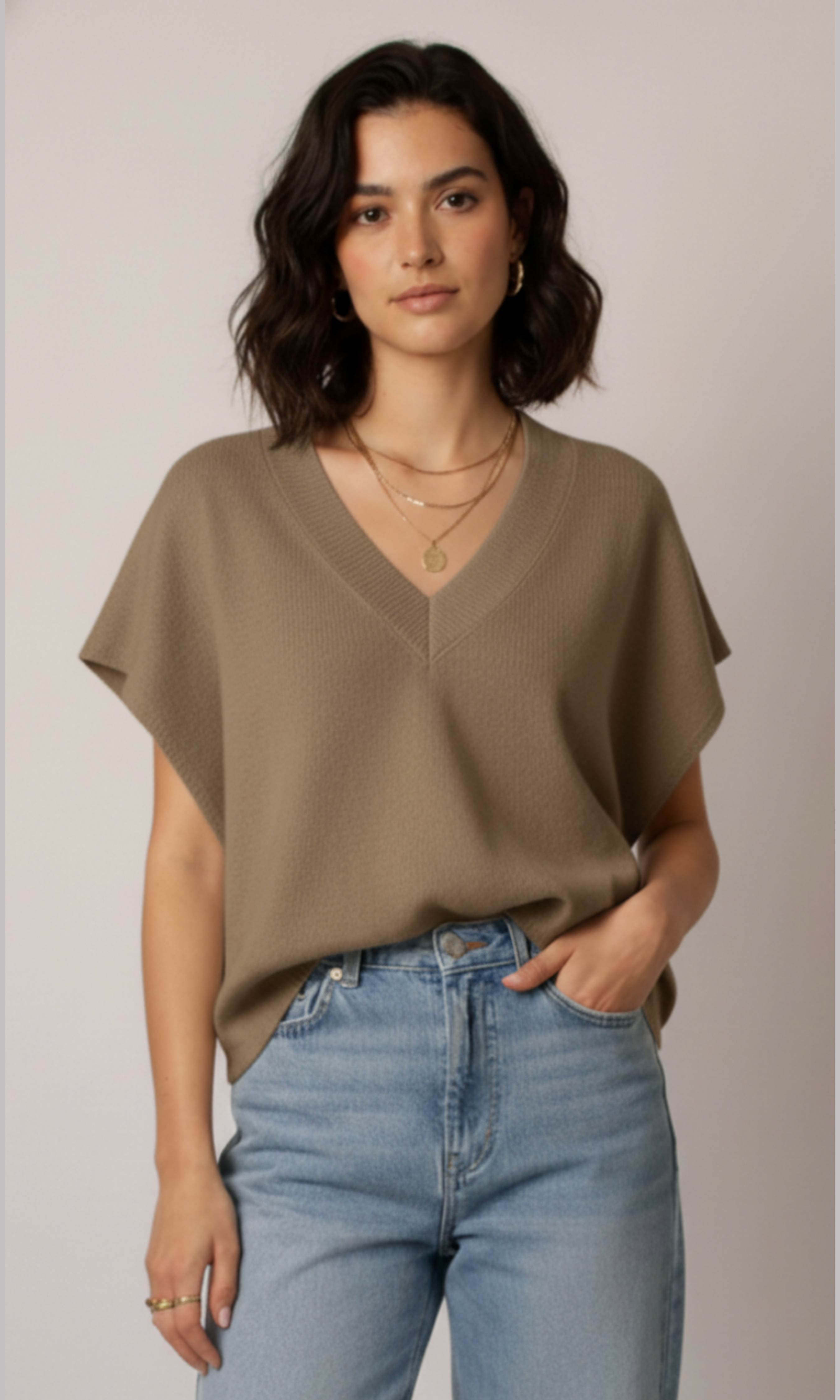 Women Over Size V-neck Knit Vest