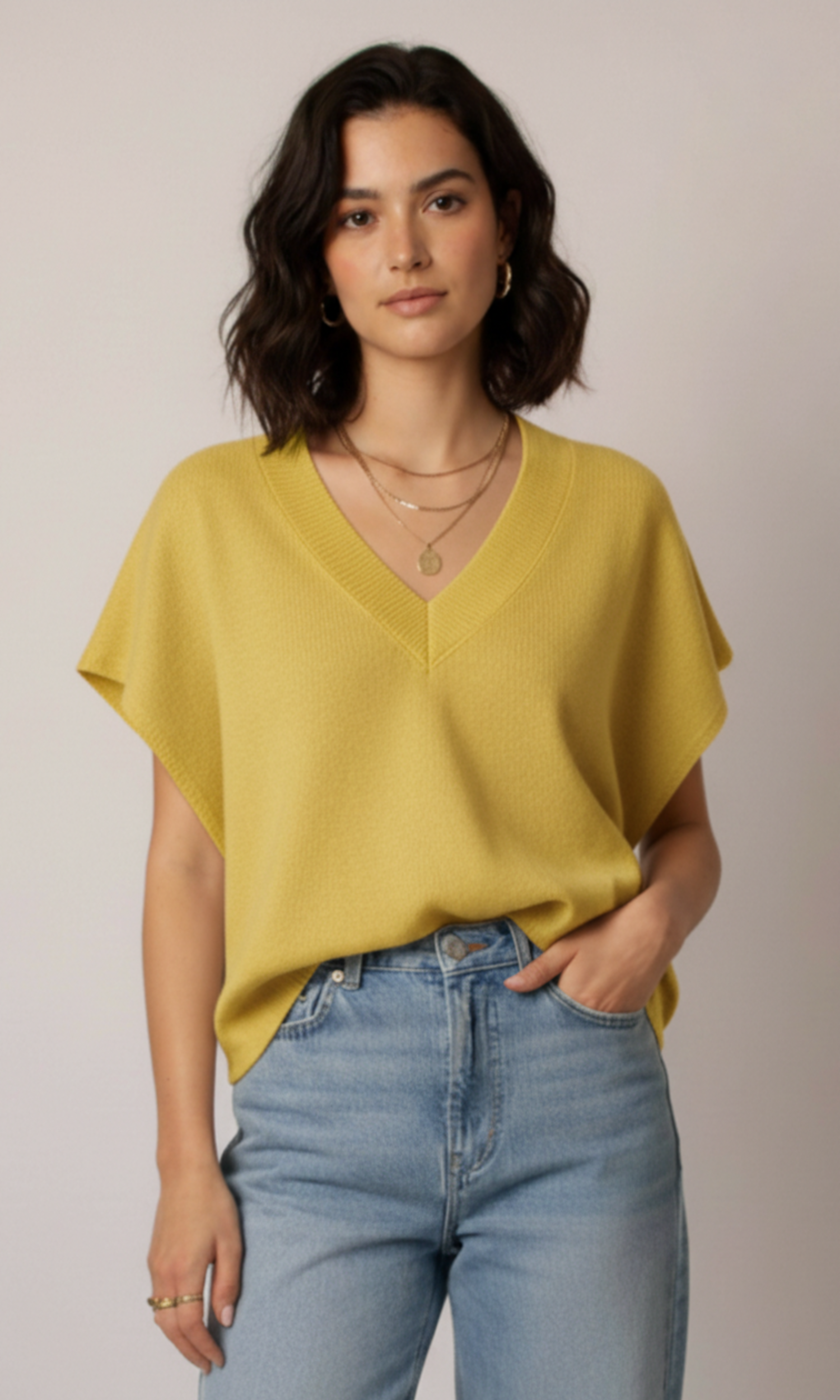 Women Over Size V-neck Knit Vest