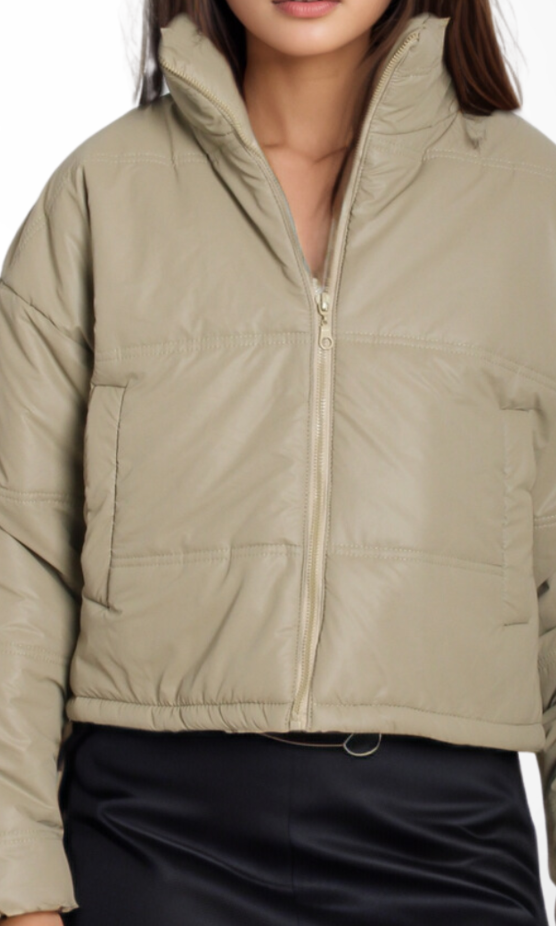 Women Cropped Puffer Jacket (khaki)