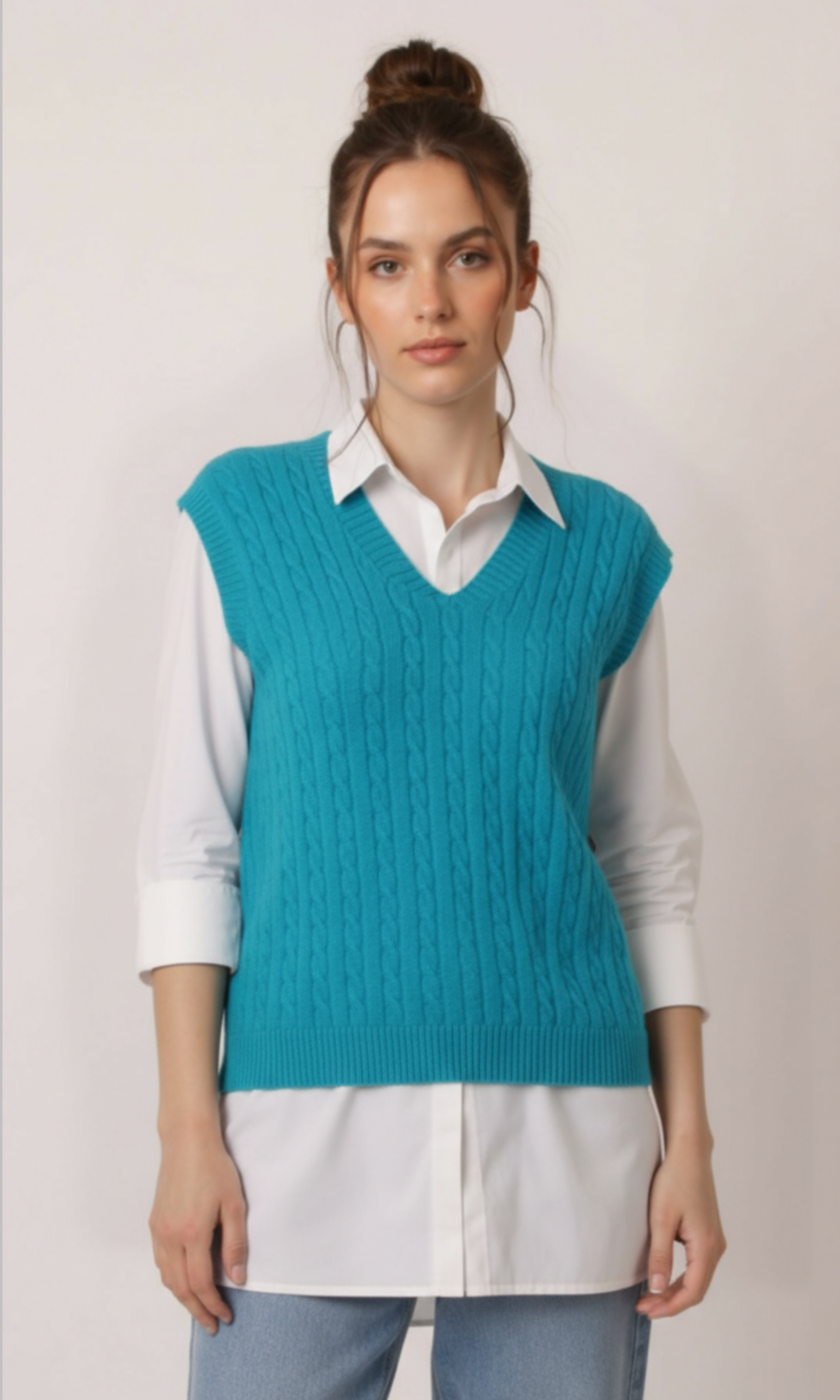 Women V-Neck Cable Knit Vest