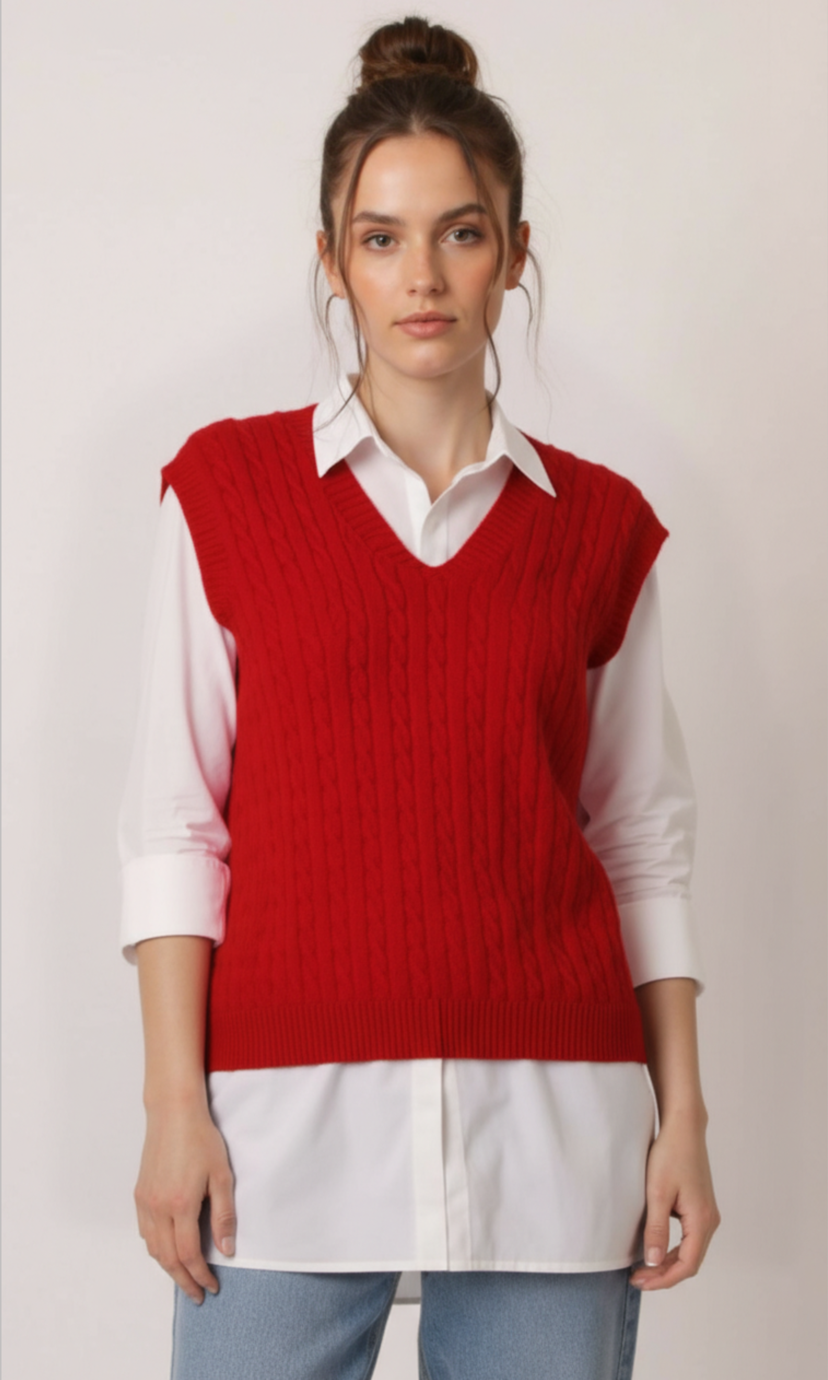 Women V-Neck Cable Knit Vest