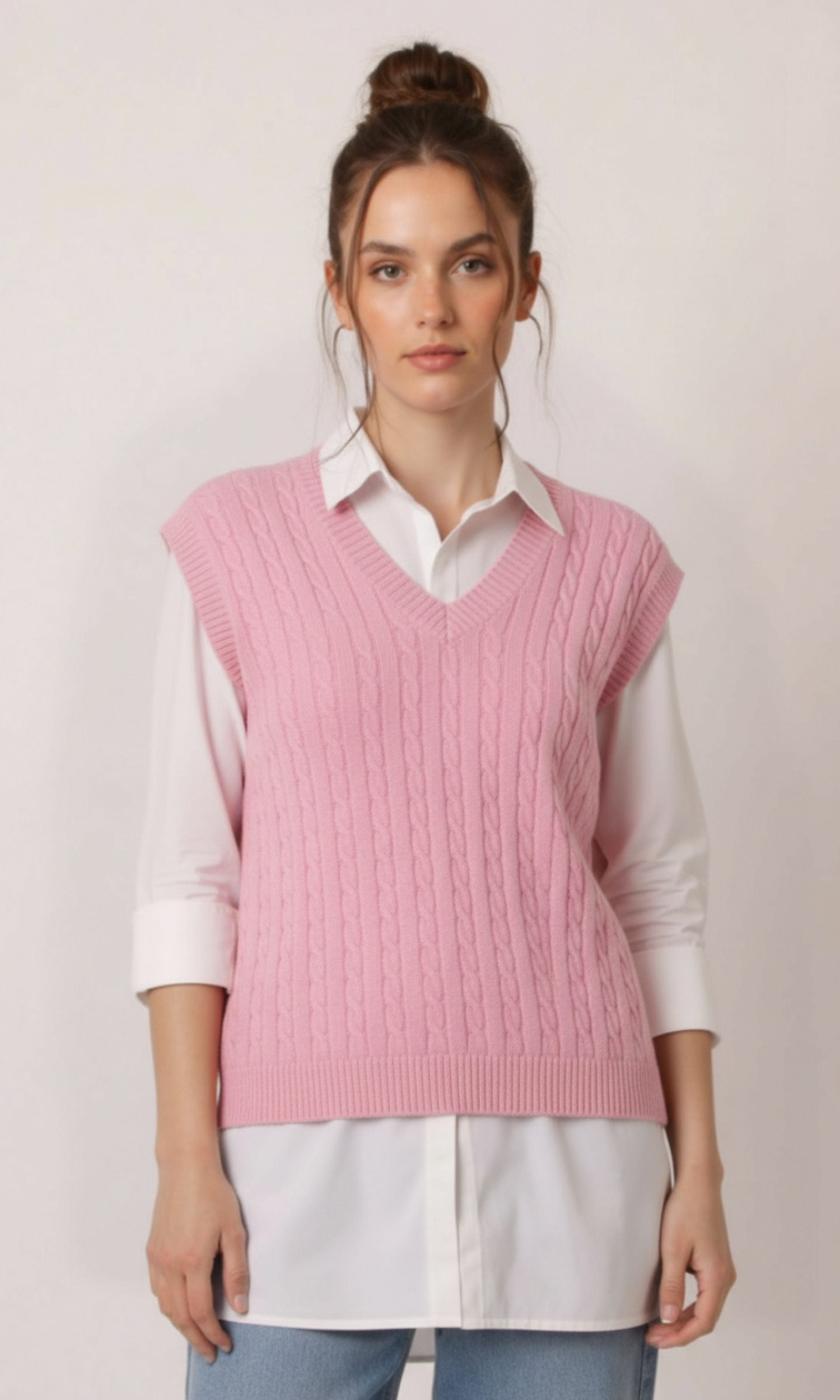 Women V-Neck Cable Knit Vest