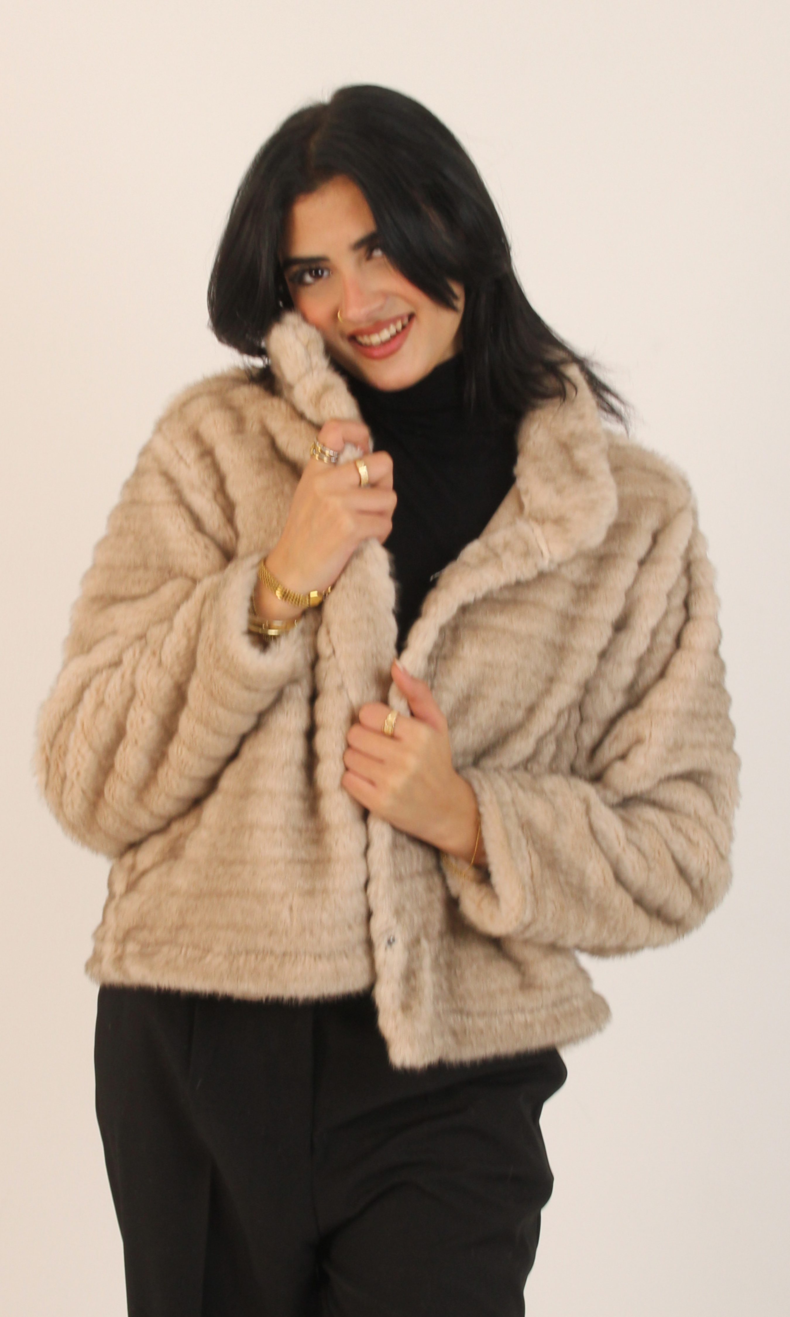 Women Stand-Up Collar Fur Jacket