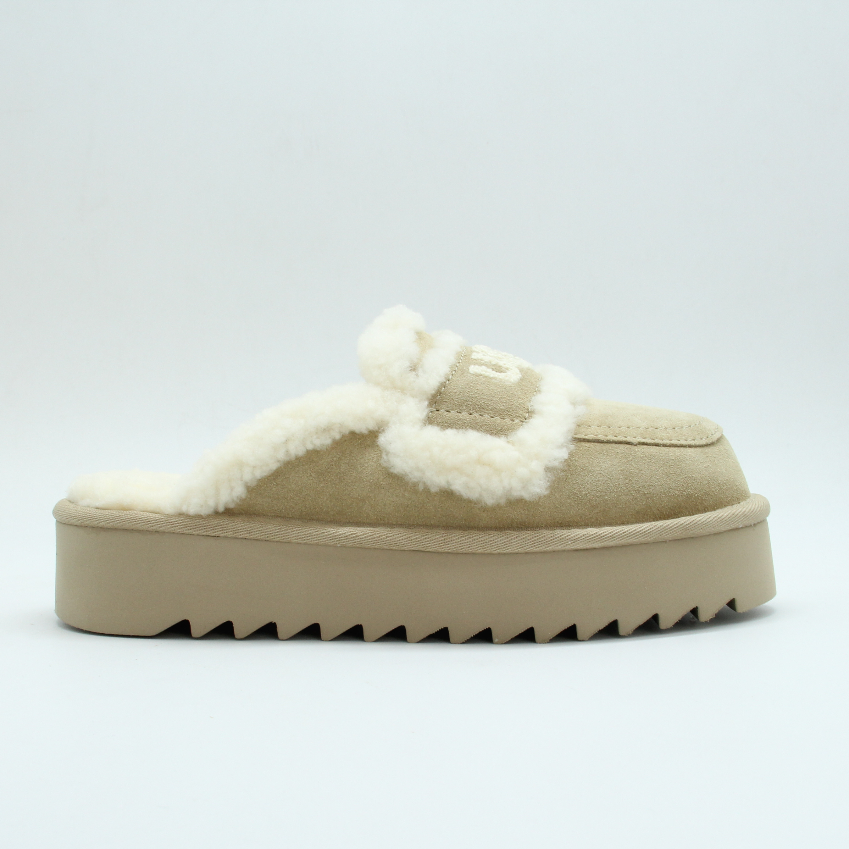 Erin Platform Scuff Shearling Slipper (Sand)