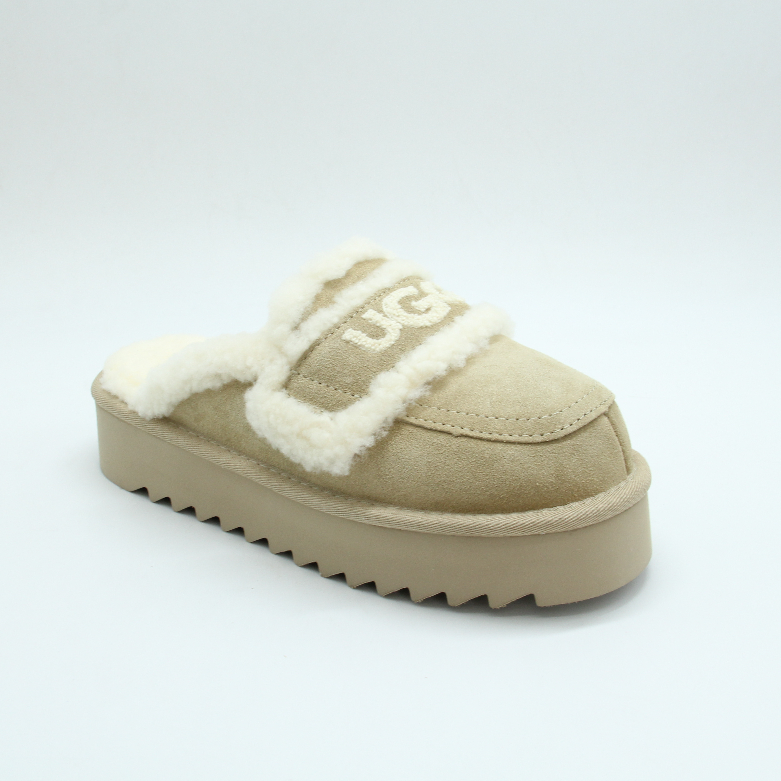 Erin Platform Scuff Shearling Slipper (Sand)