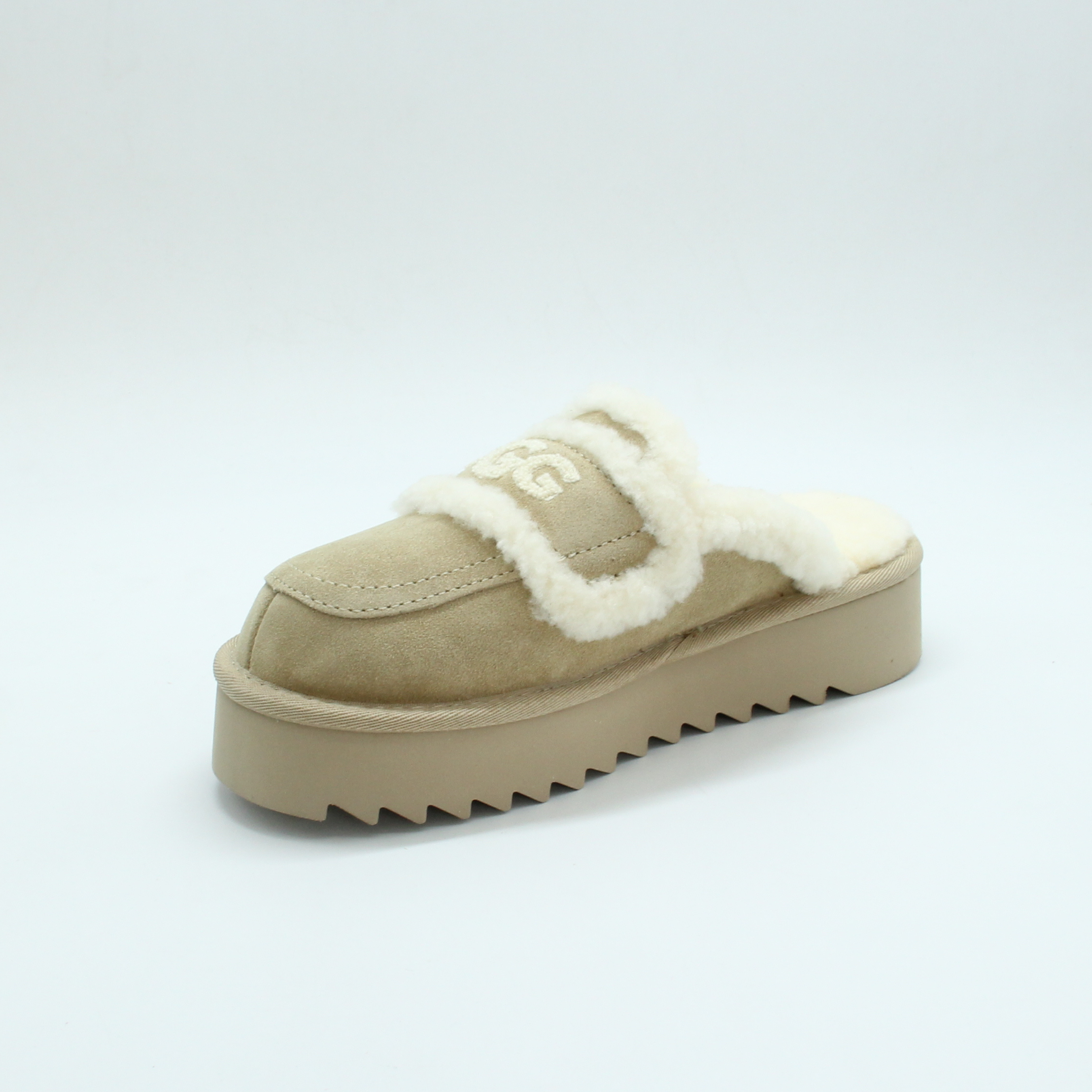 Erin Platform Scuff Shearling Slipper (Sand)