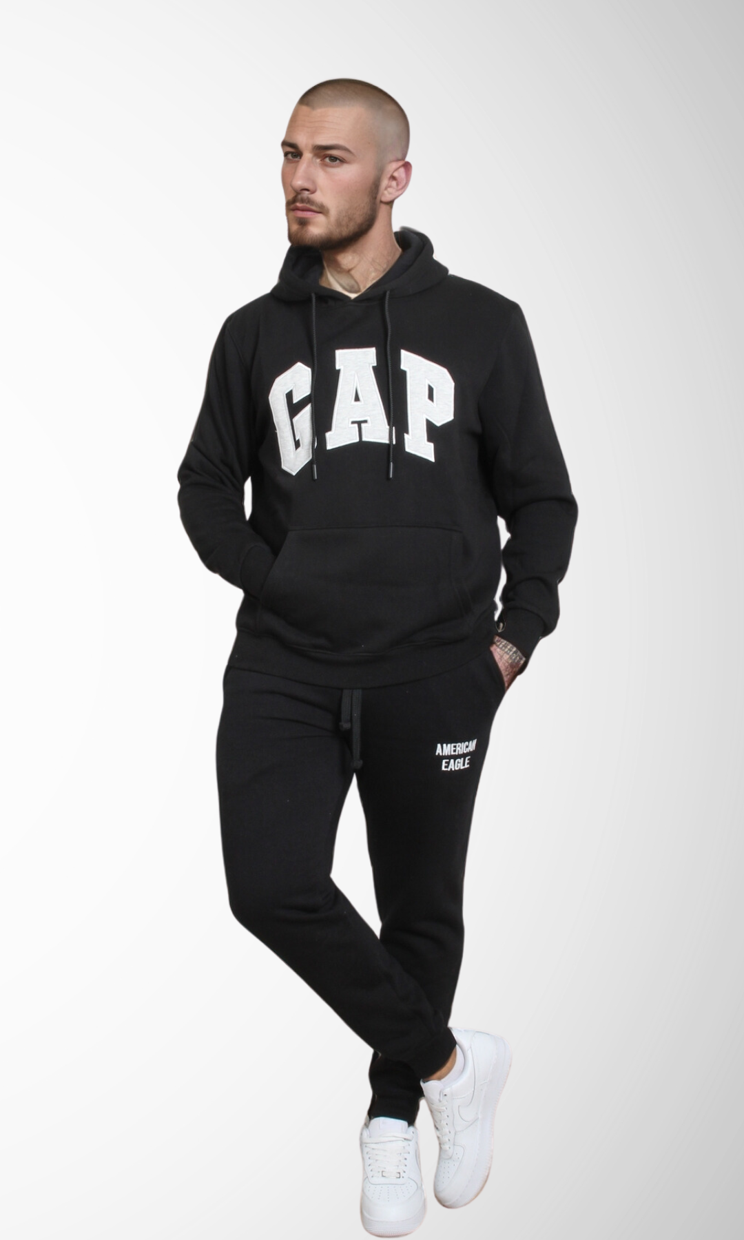 Men Vintage Pullover Hoodie (Black)