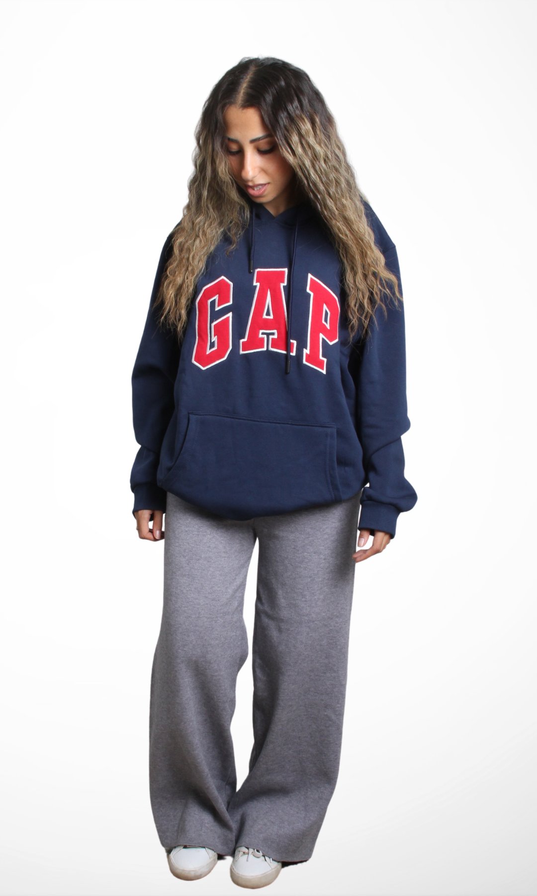 Women Vintage Pullover Hoodie (Dark Blue)
