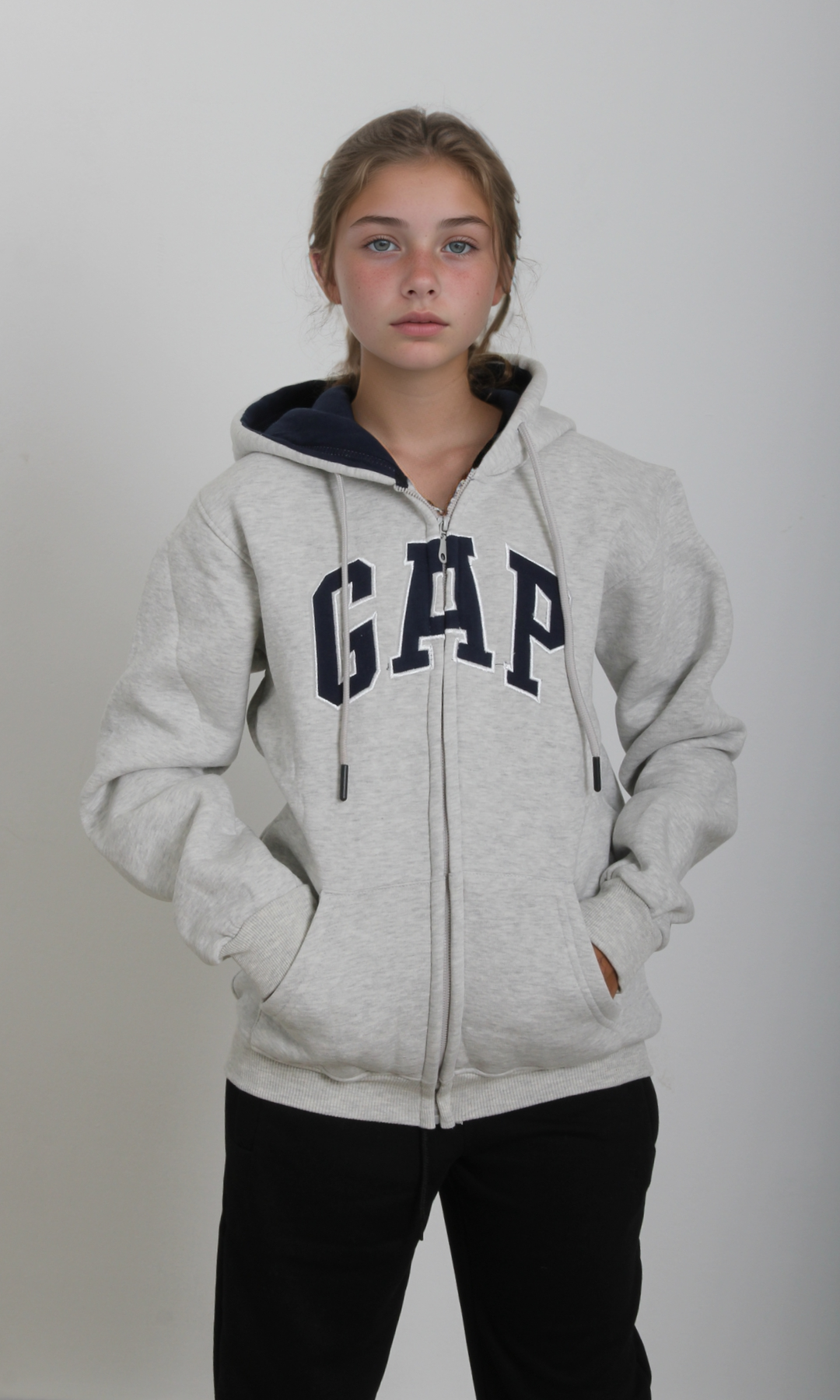 Girls Arch Logo Hoodie Zip-Up (Light Grey)