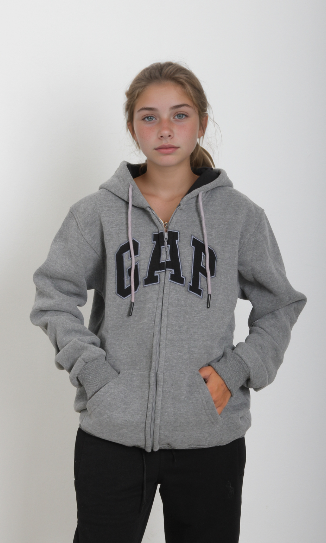 Girls Arch Logo Hoodie Zip-Up (Dark Grey)