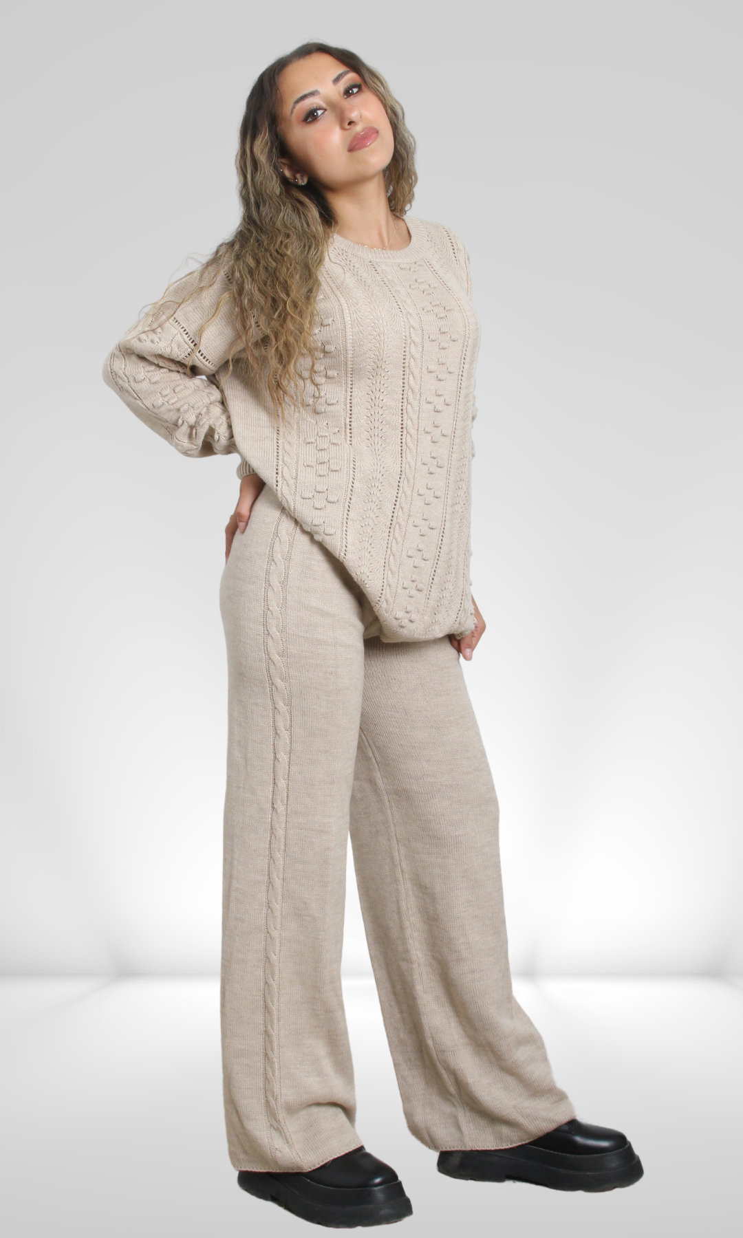 Women Knit Braided Suit (Beige)