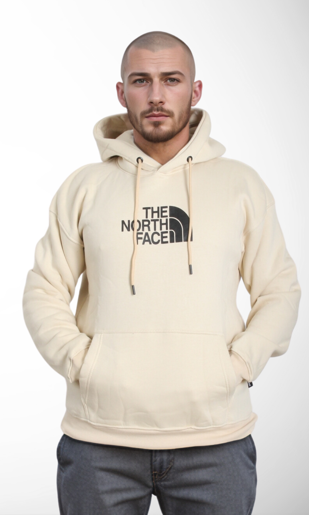 Men Padded Classic Hoodie-Big Logo (Beige)
