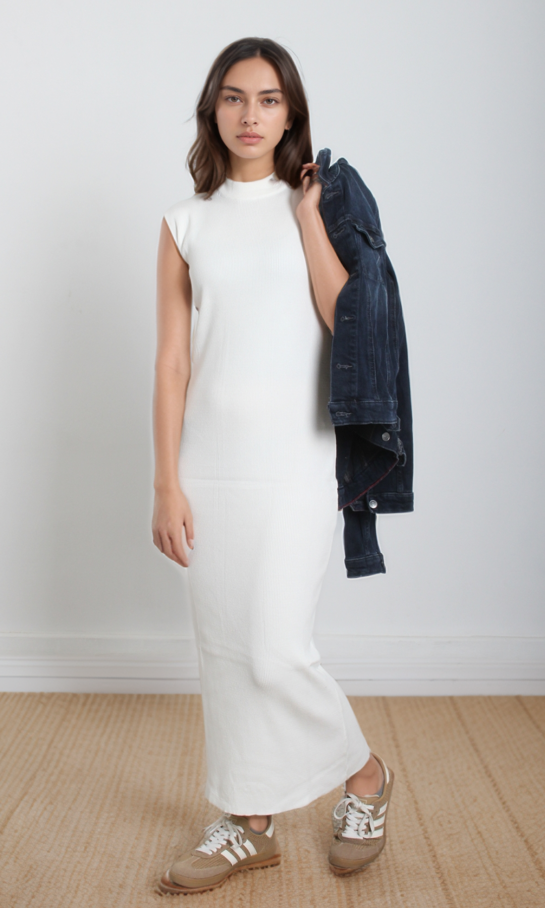 Women Tricot Sleeveless Dress (Off White)