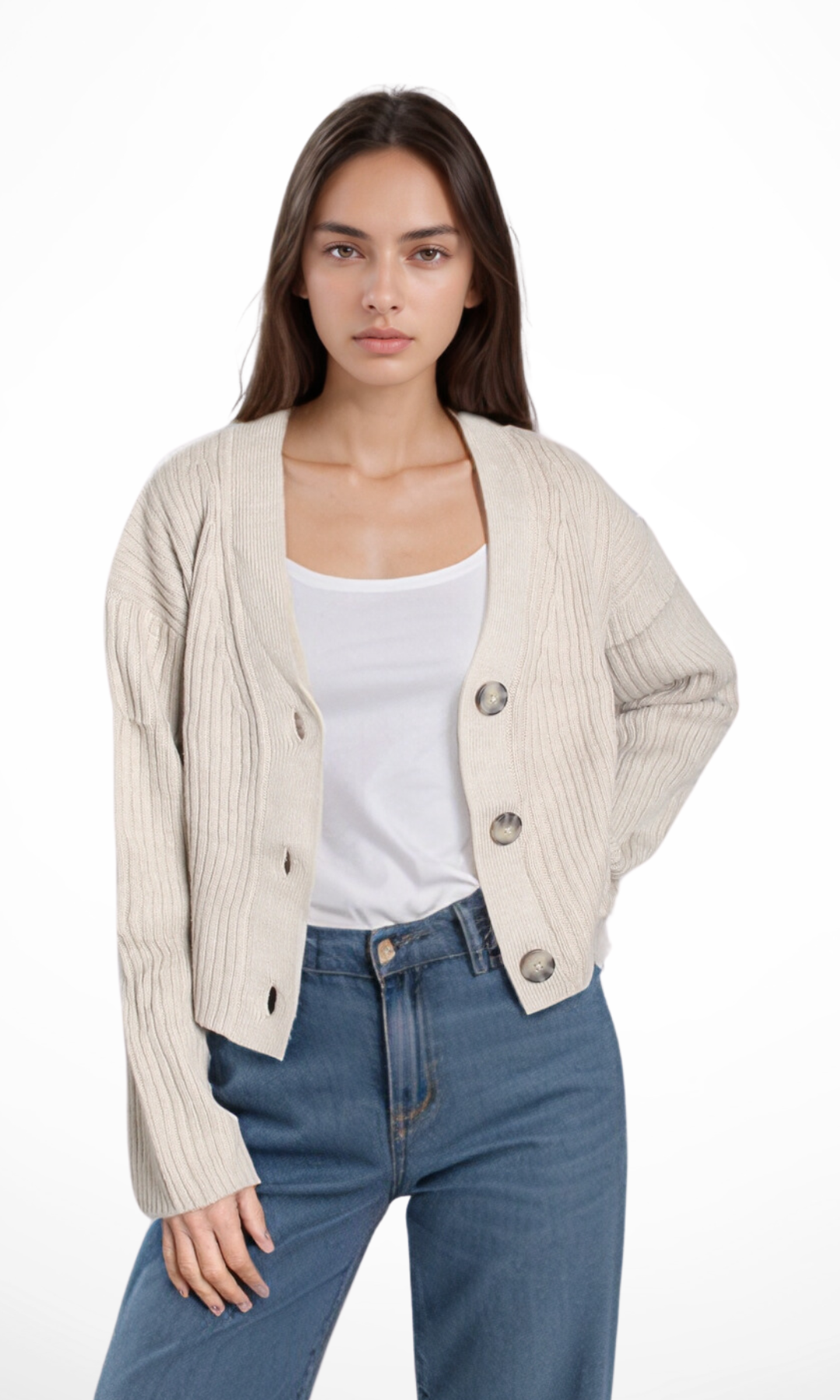 Original Women Ribbed Cardigan (Beige)