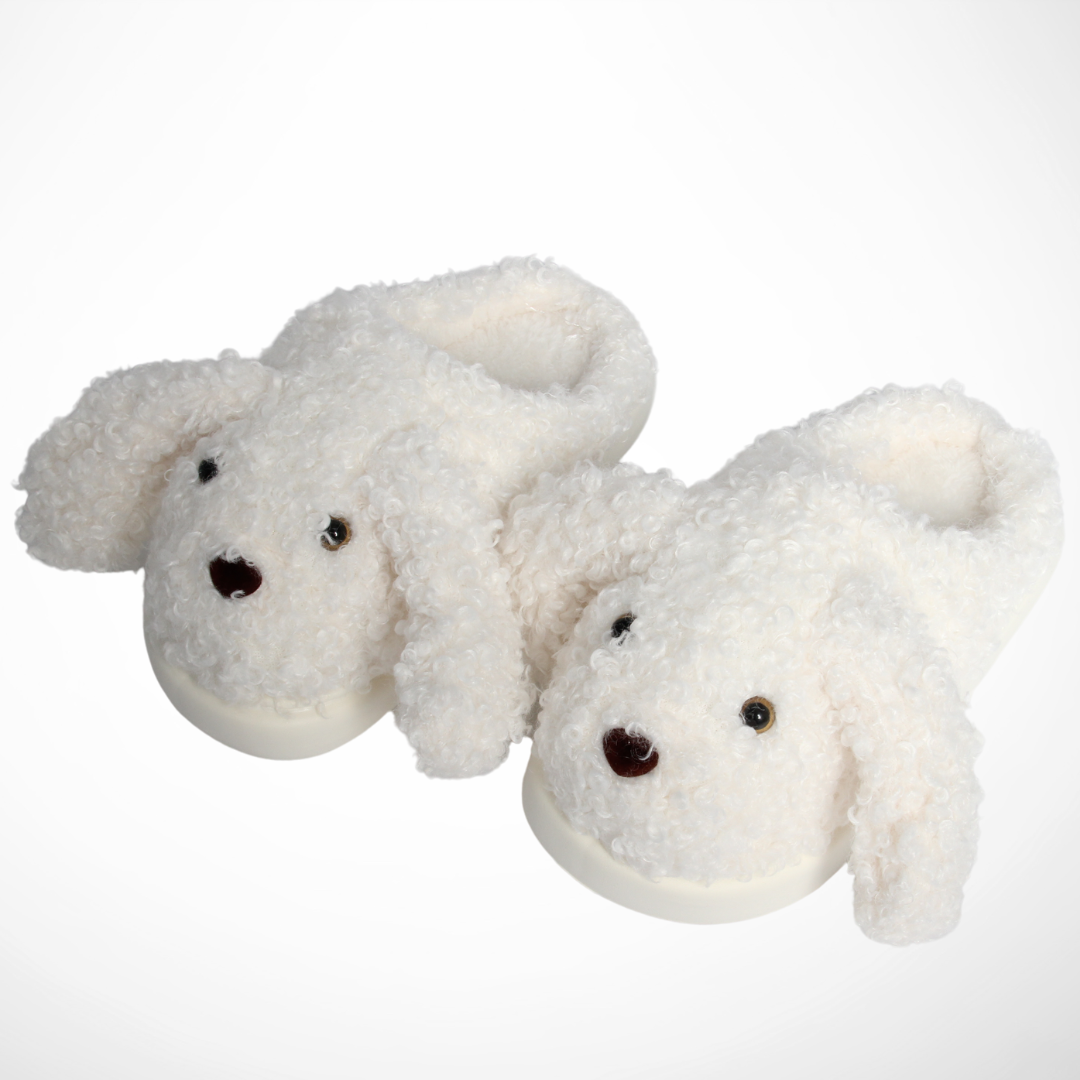 Women Furry Slipper Dog (White)