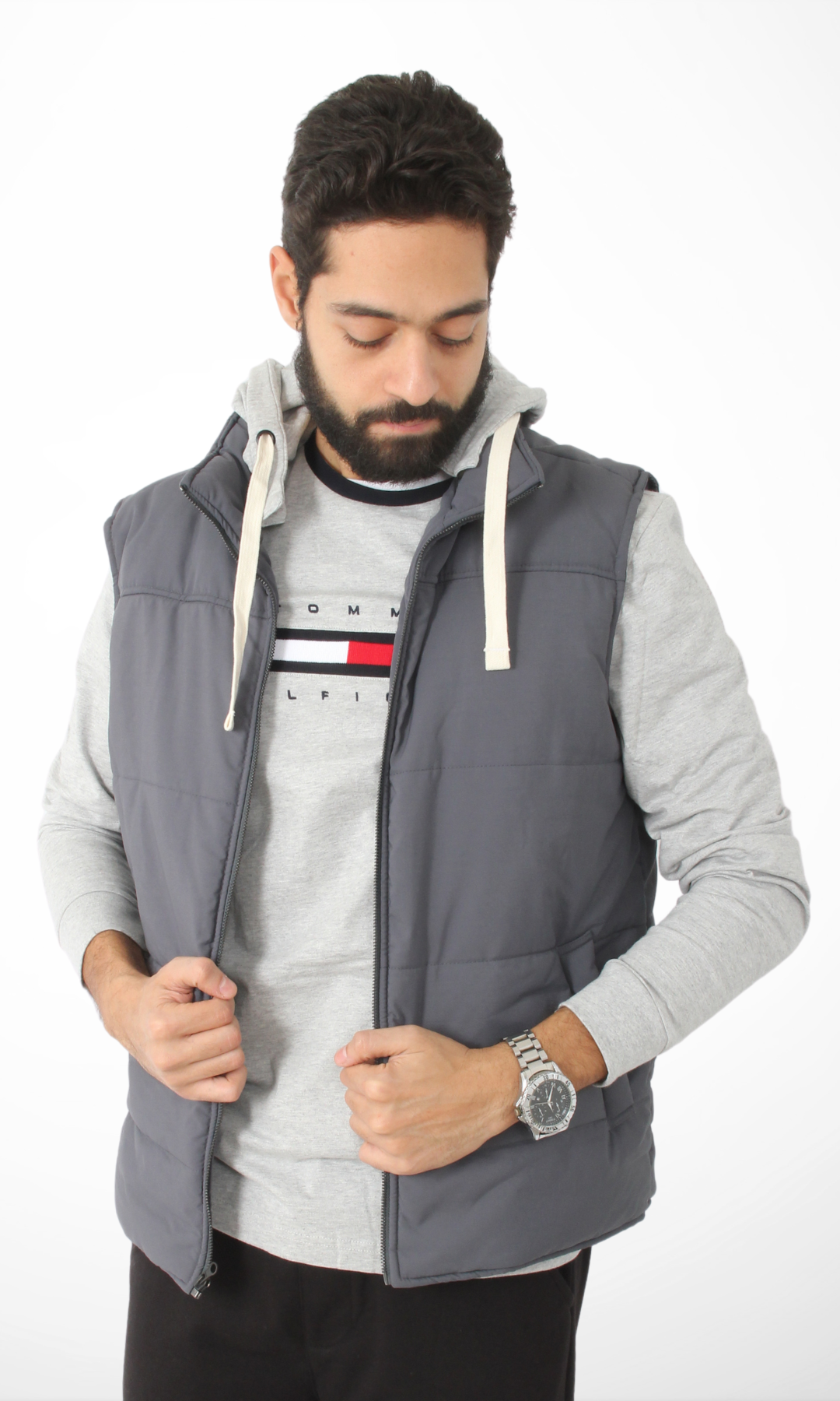Men Hooded Vest (Cool Grey-Petrol)