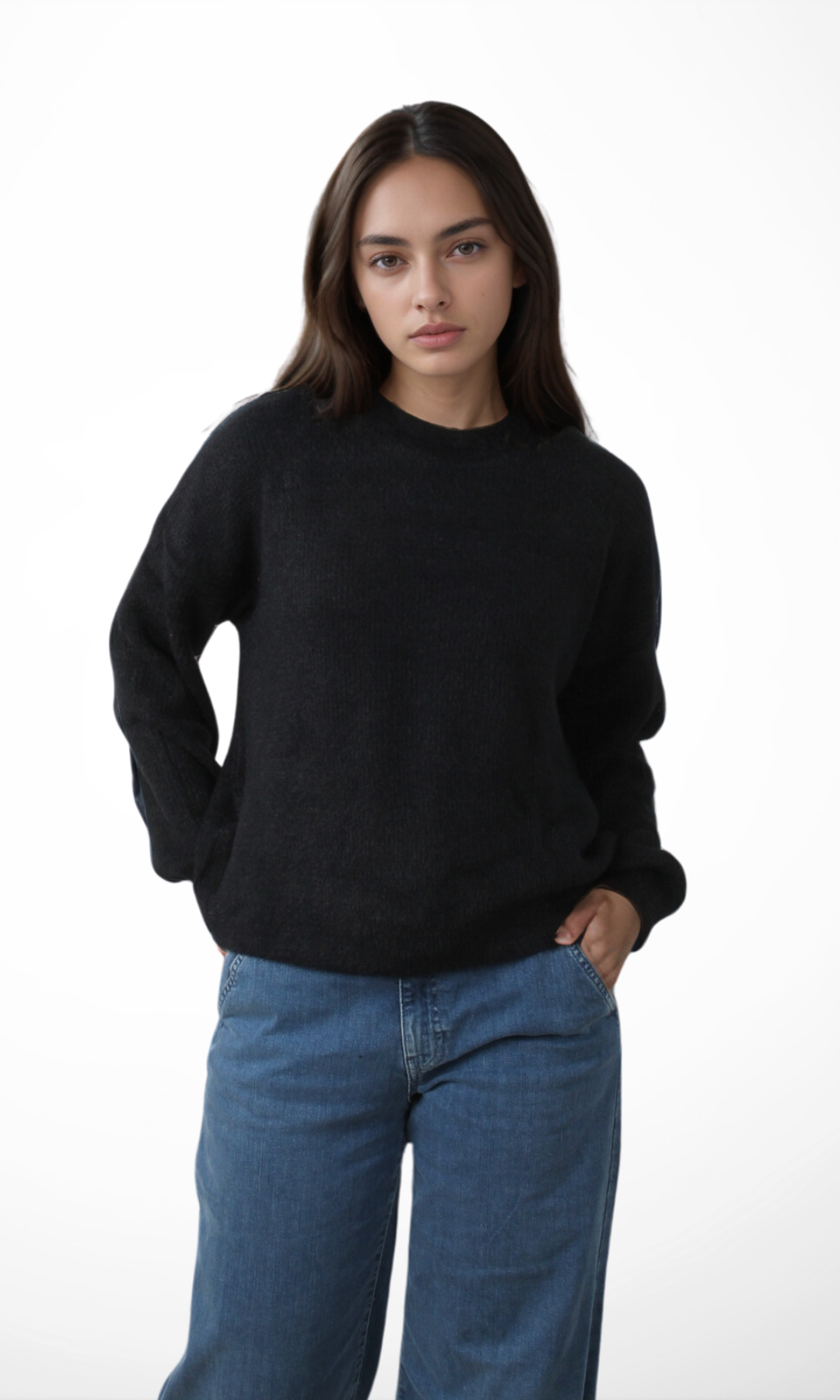 Women Mohair Knit Pullover (Black-098)