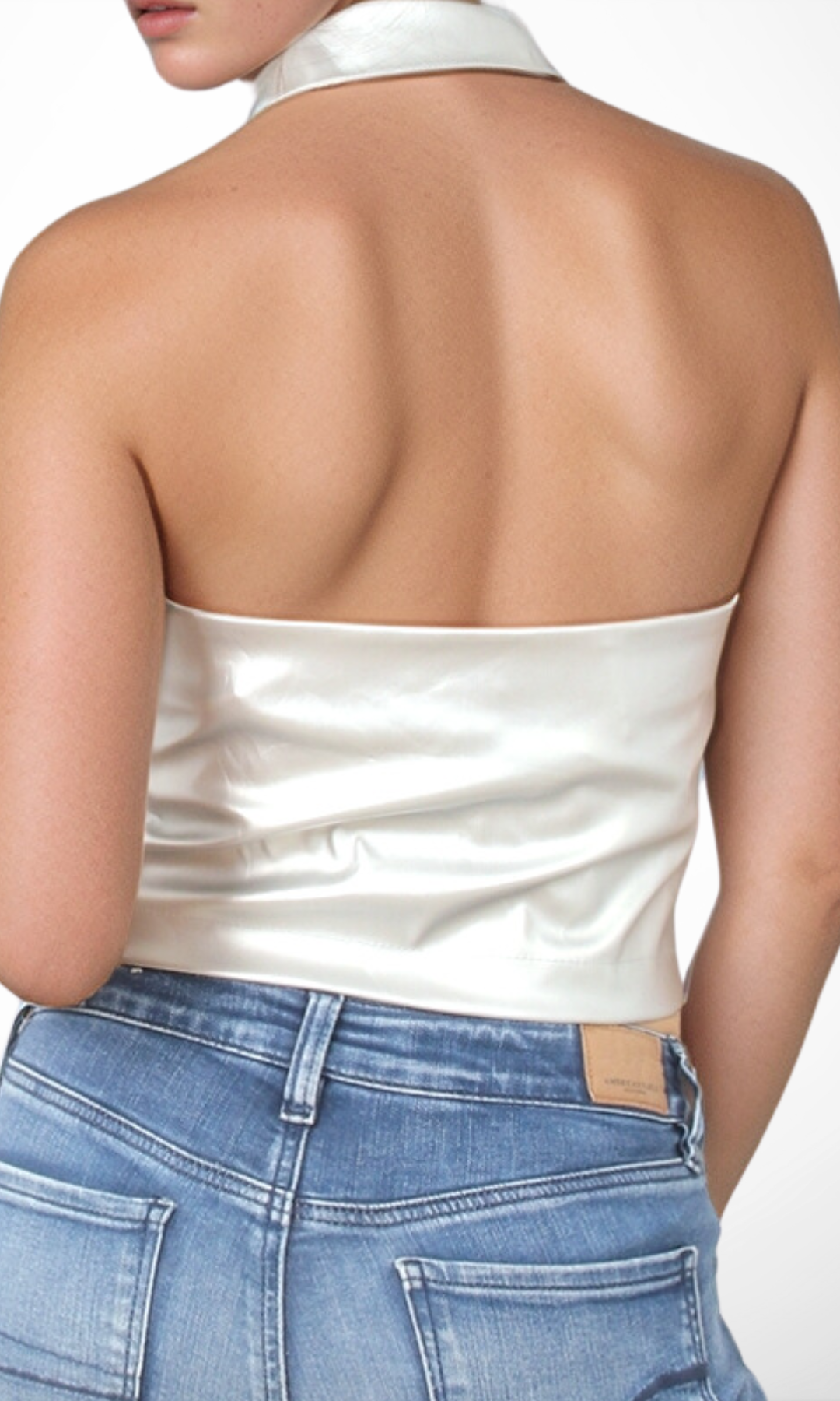 Women Halter High Neck Tank Top- Leather (Silver)