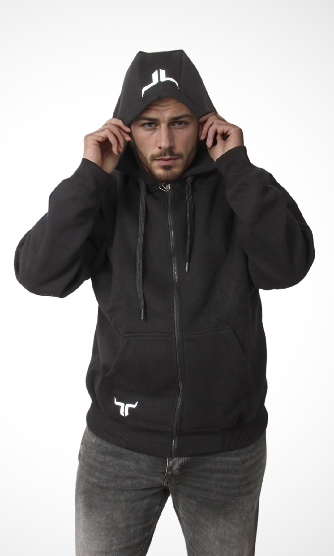 (Original) Men Front Zip-Up Hoodie Jacket NUT (Black)