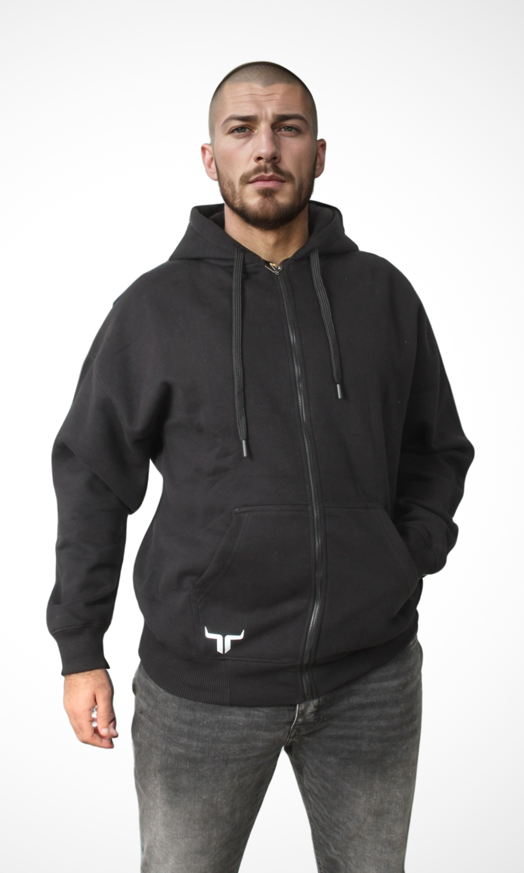 (Original) Men Front Zip-Up Hoodie Jacket - NUT (Black)