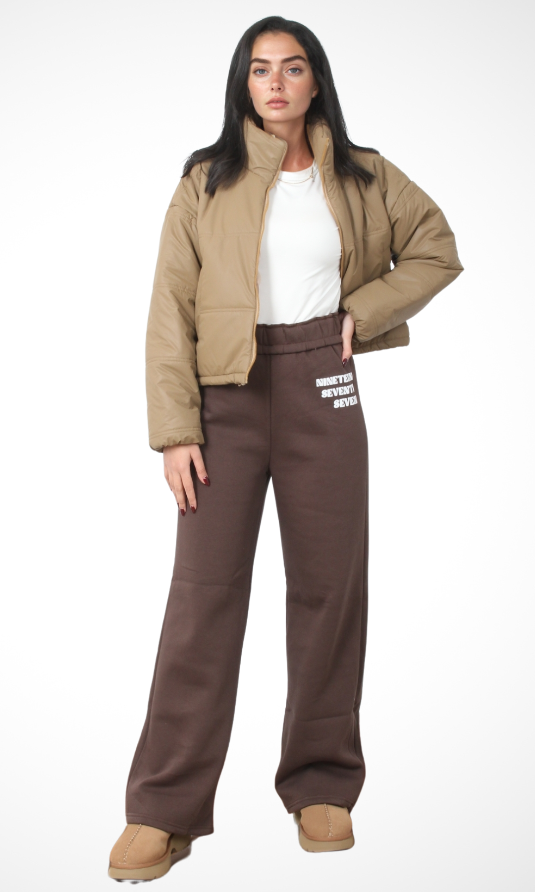 Women Logo Wide Leg Joggers (Brown)
