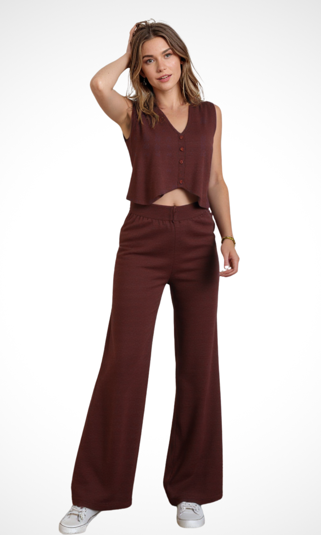 Two-Piece Women Knitted Set (Brown)