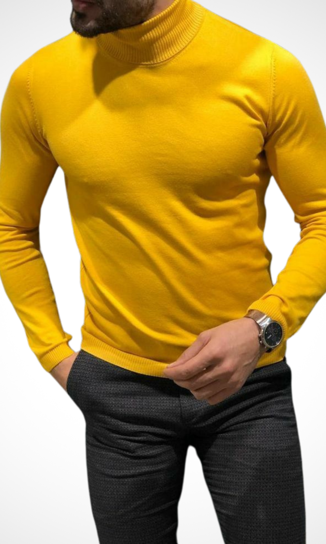Men Turtleneck Knitwear Sweater (Mustard Yellow)
