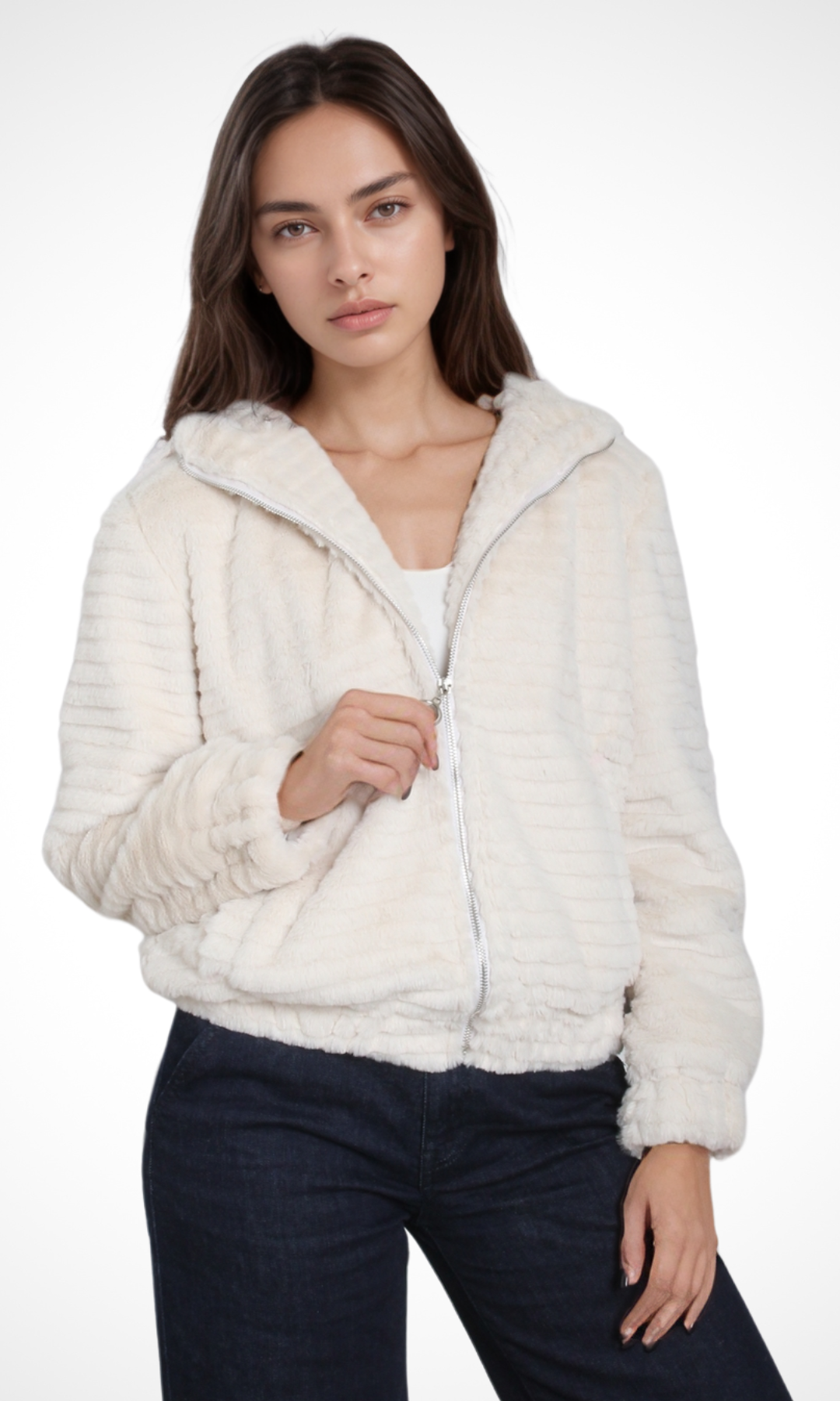 Women Fur Short Jacket (Off White)