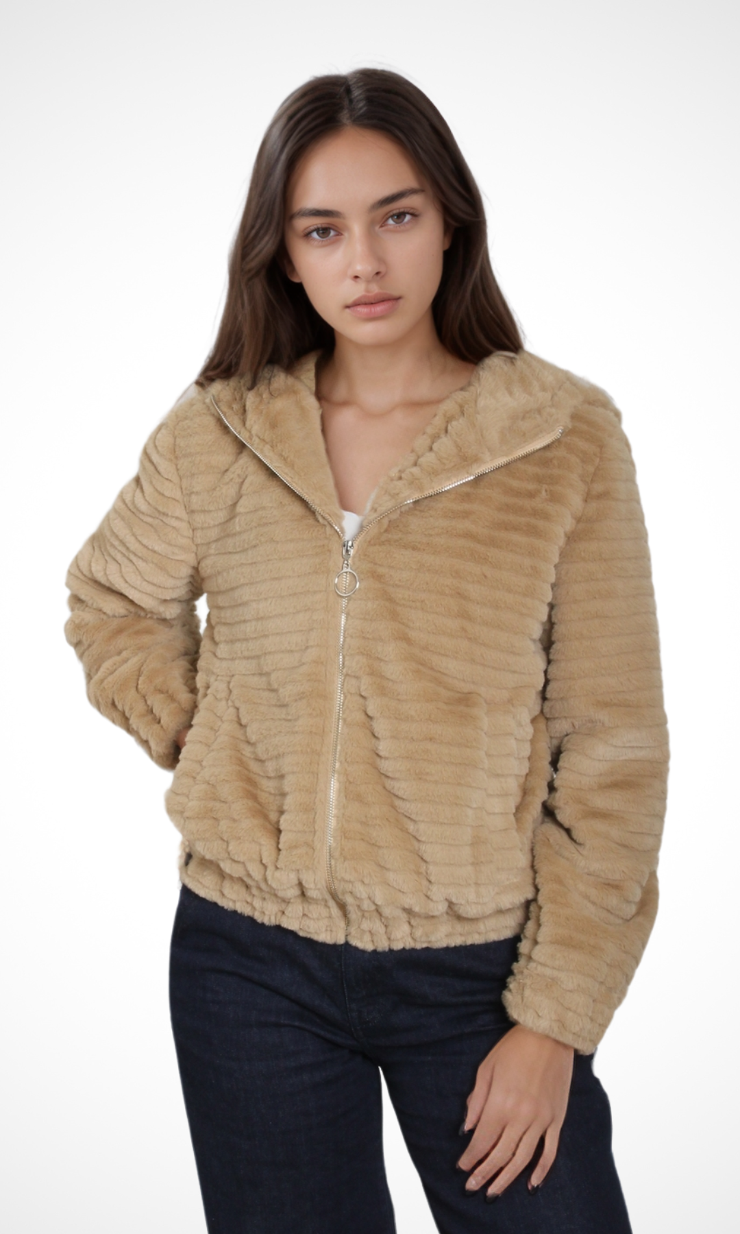 Women Fur Short Jacket (Café)